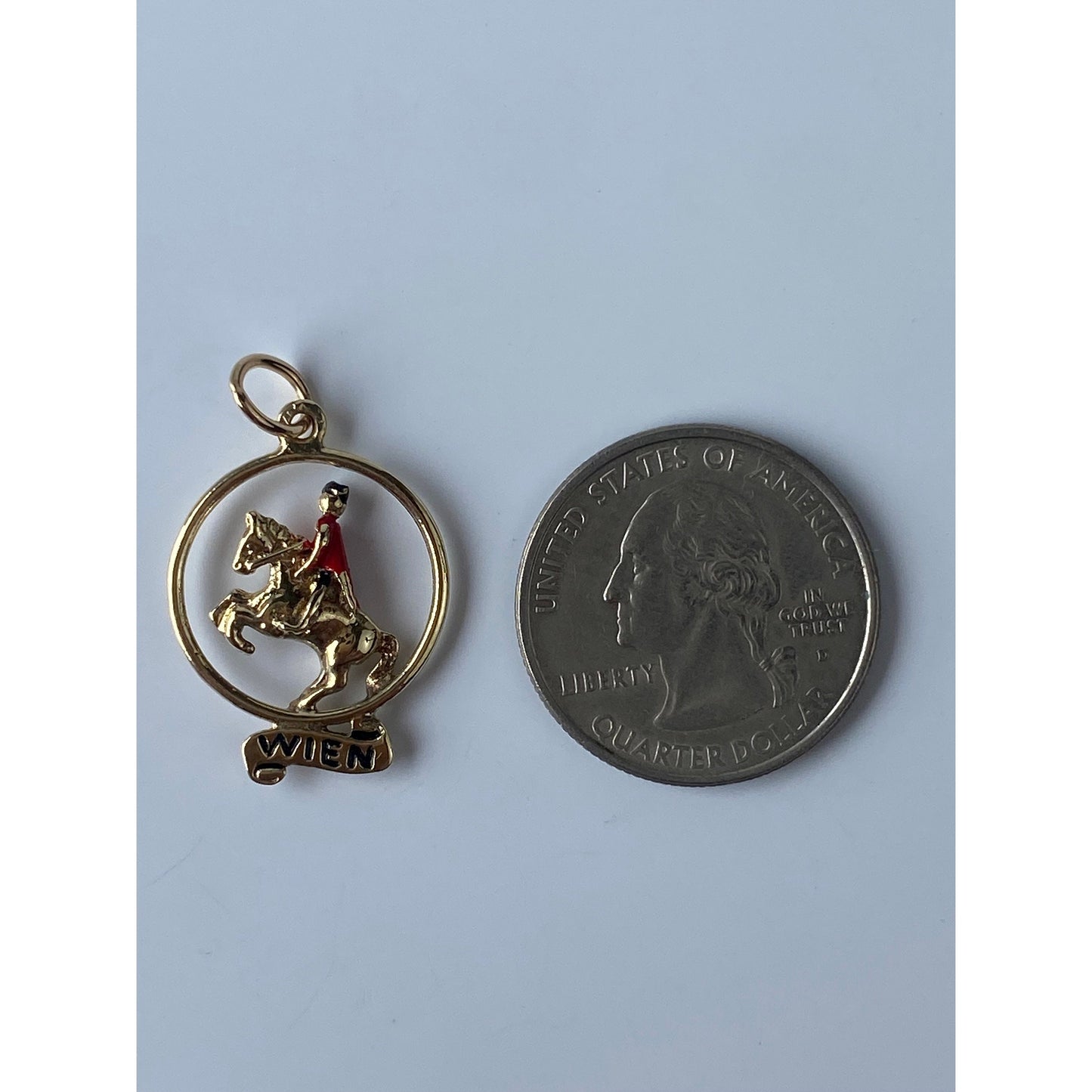 Vintage Solid 14k Yellow Gold Enamel Jockey Horse 'WIEN' Charm