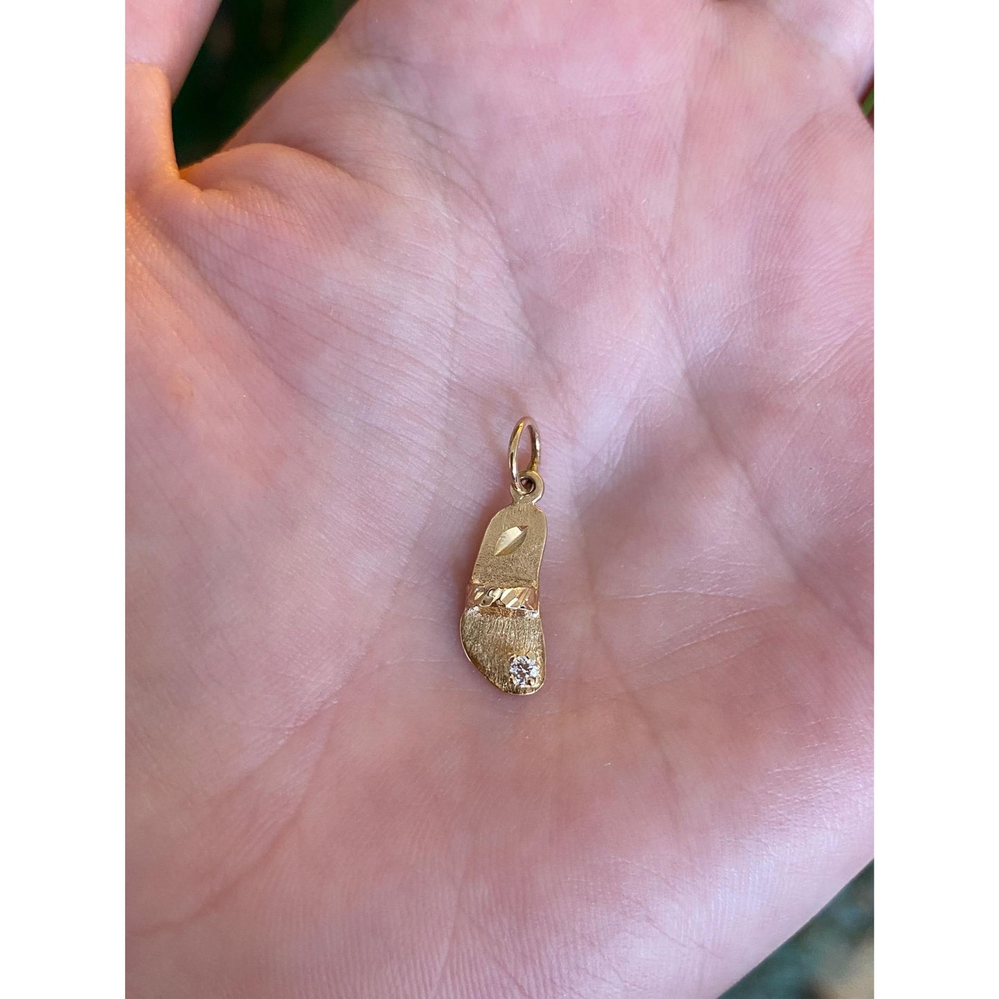 Vintage Solid 14k Yellow Gold Cubic Zirconia Flip Flop Charm