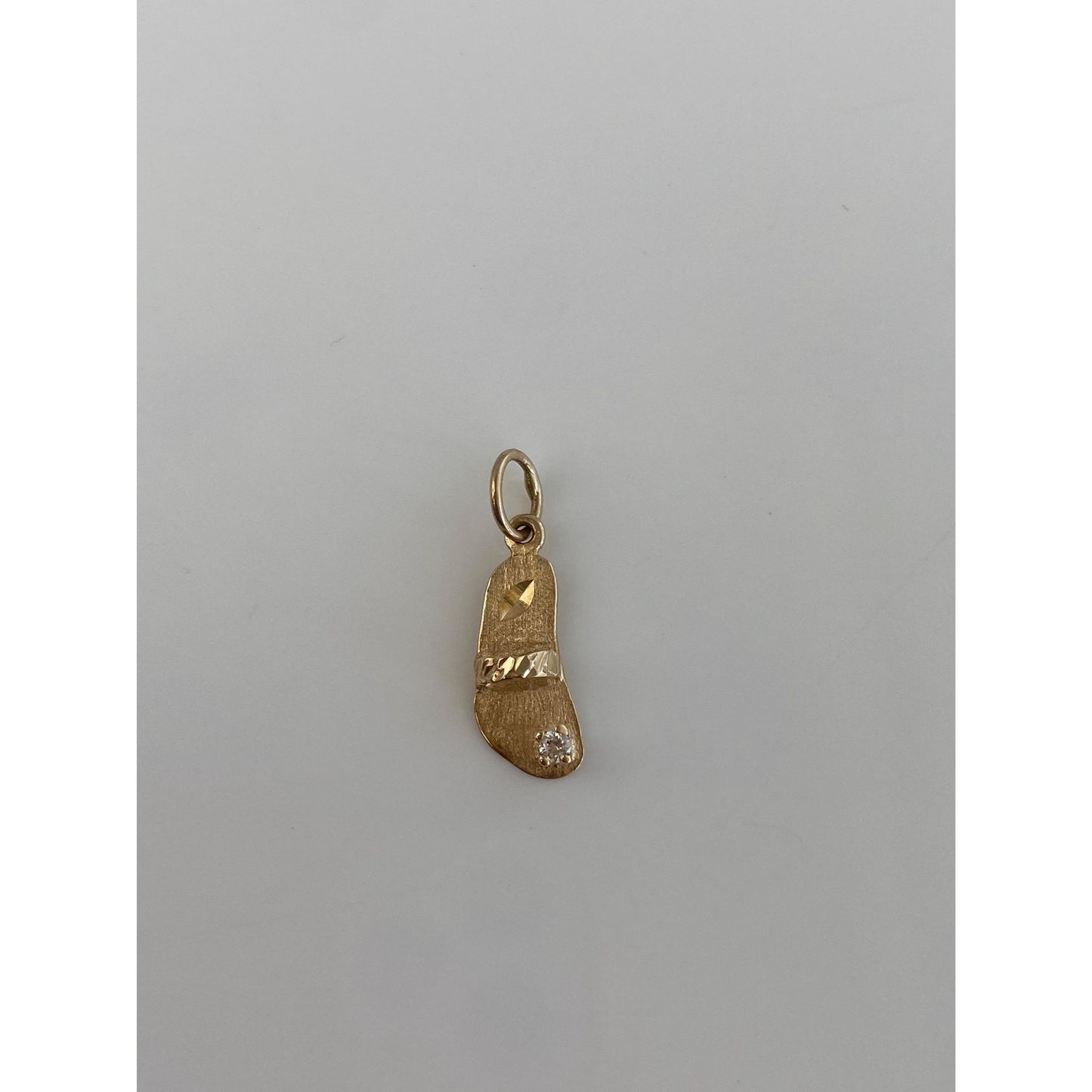 Vintage Solid 14k Yellow Gold Cubic Zirconia Flip Flop Charm