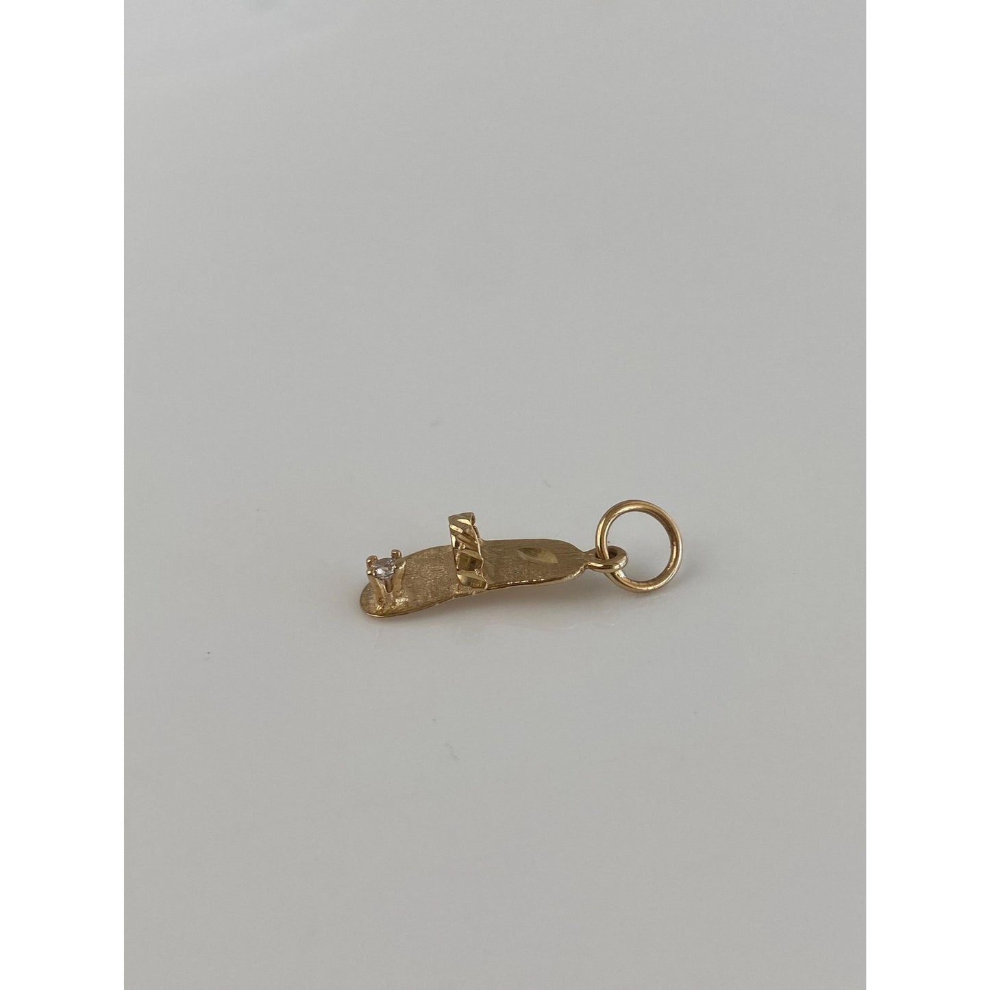 Vintage Solid 14k Yellow Gold Cubic Zirconia Flip Flop Charm