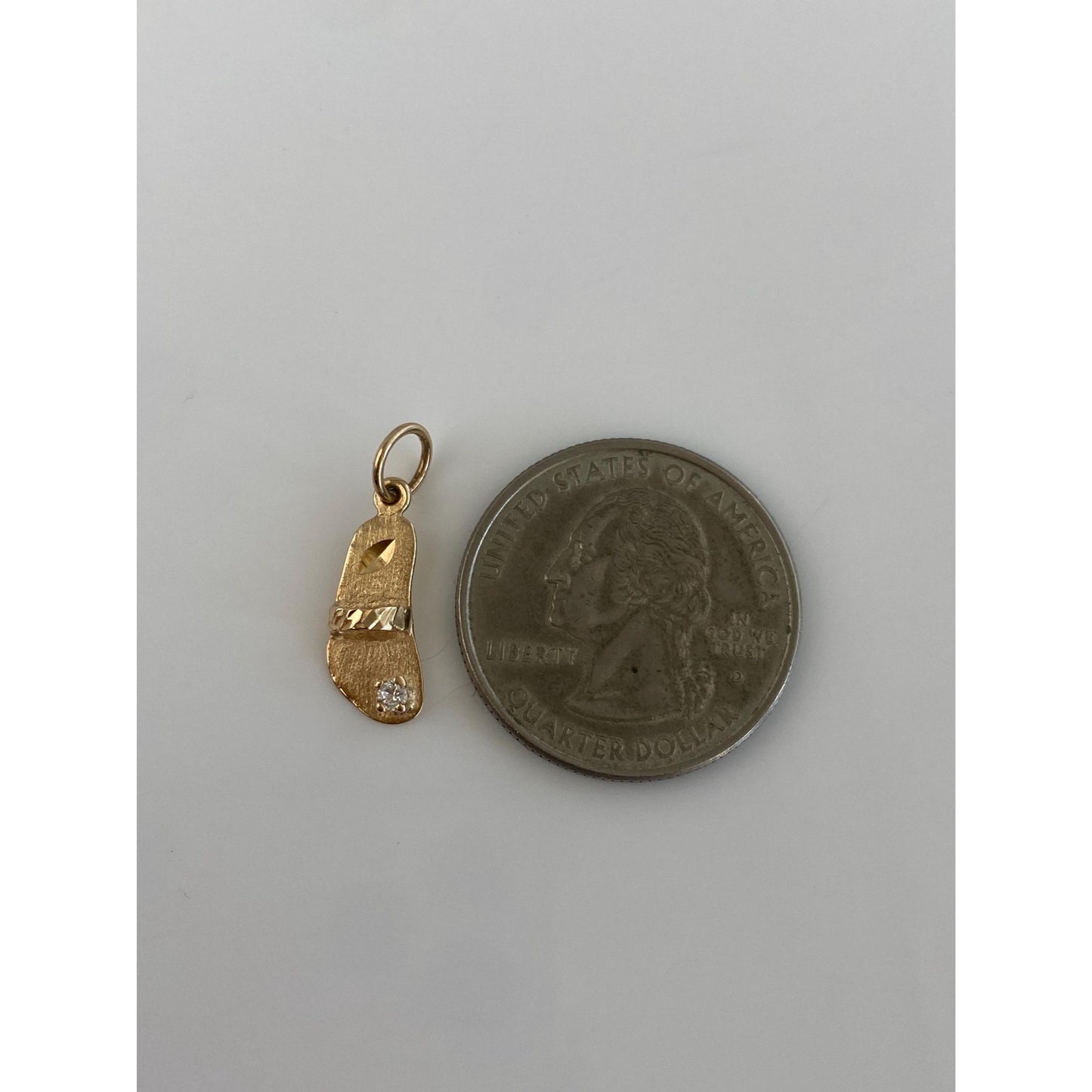 Vintage Solid 14k Yellow Gold Cubic Zirconia Flip Flop Charm