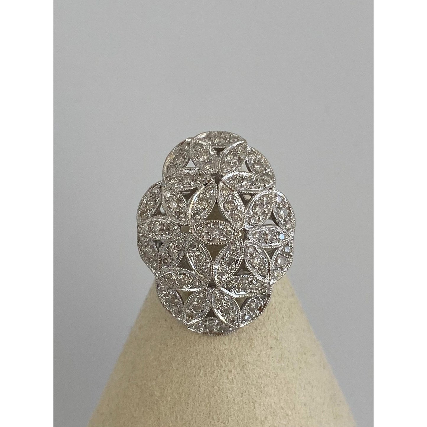 Vintage Solid 14k White Gold Diamond Flower Cluster Ring - Size 6.75