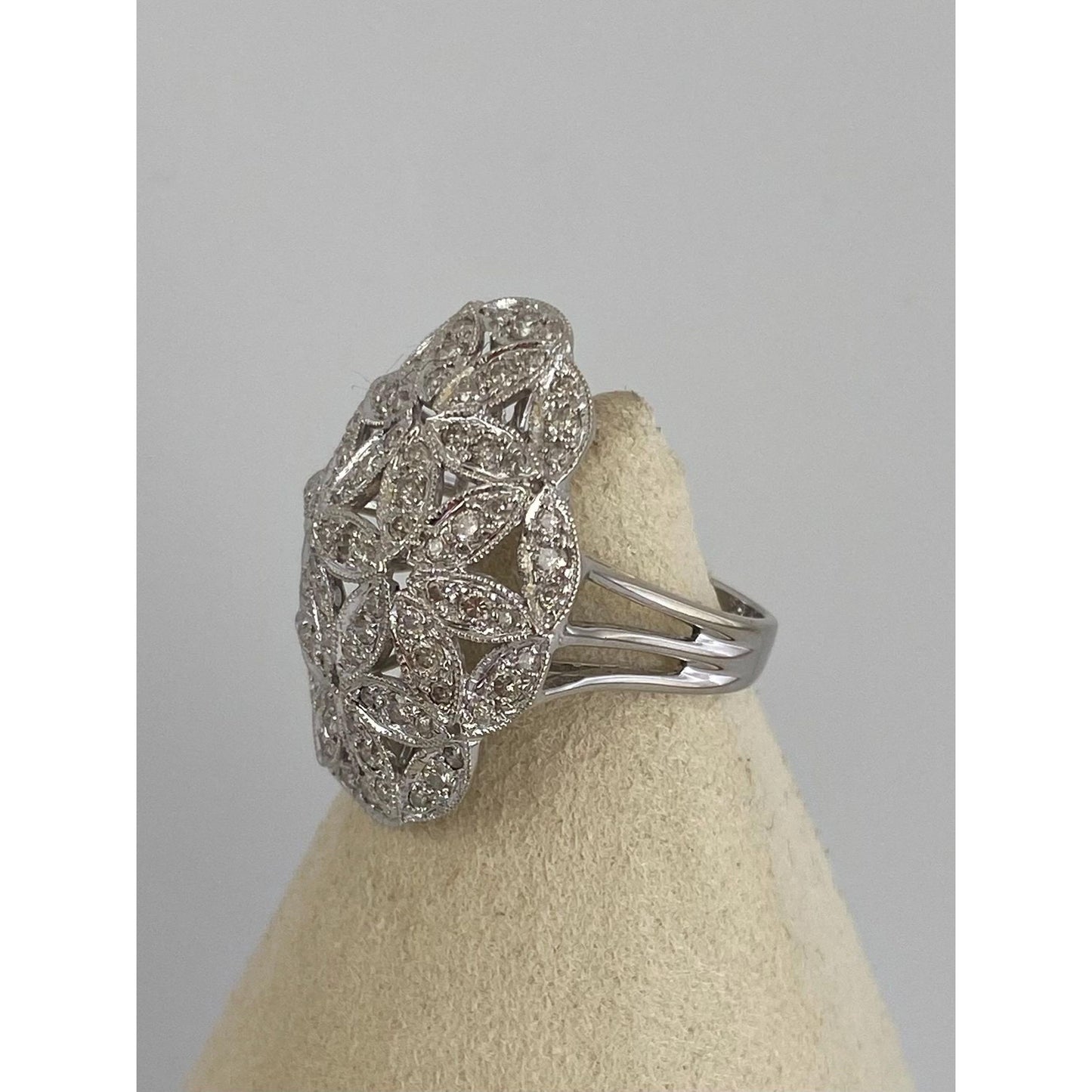 Vintage Solid 14k White Gold Diamond Flower Cluster Ring - Size 6.75
