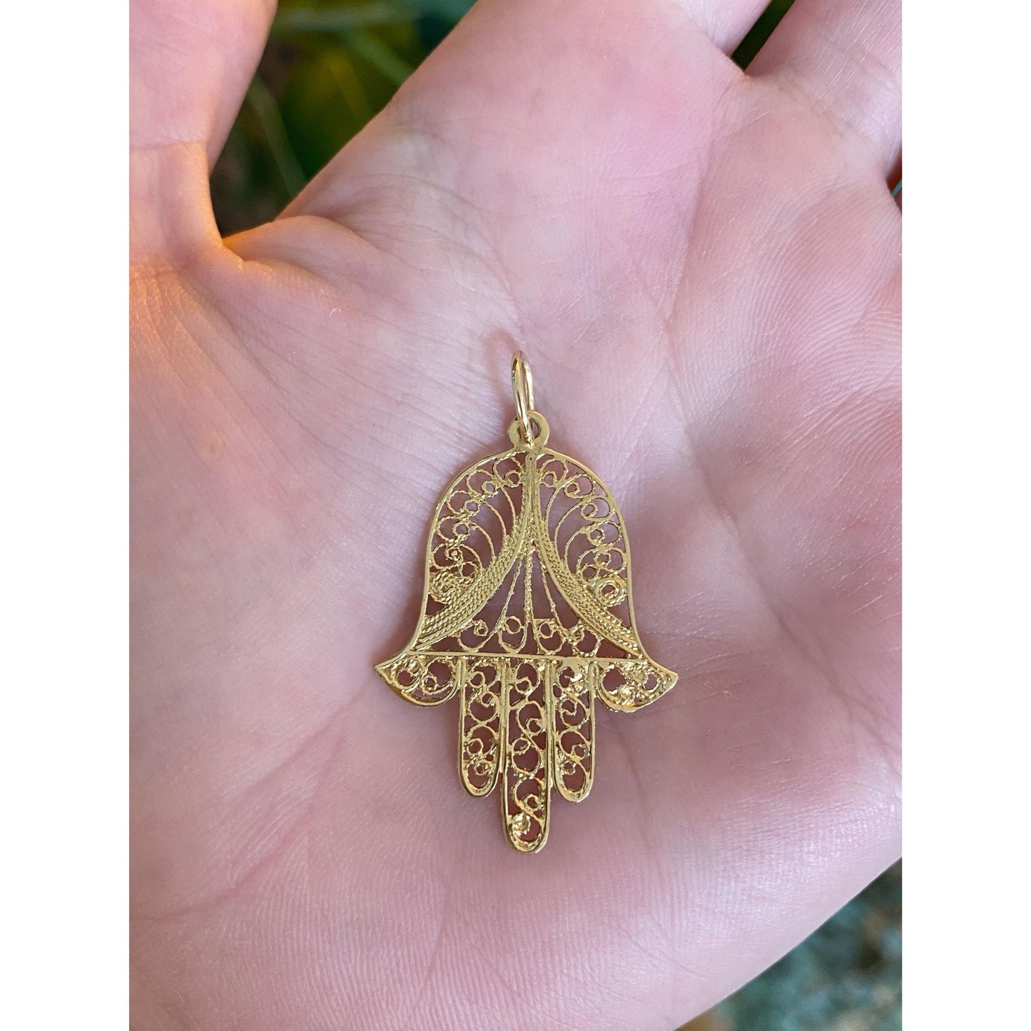 Vintage Solid 14k Yellow Gold Hamsa Hand Charm