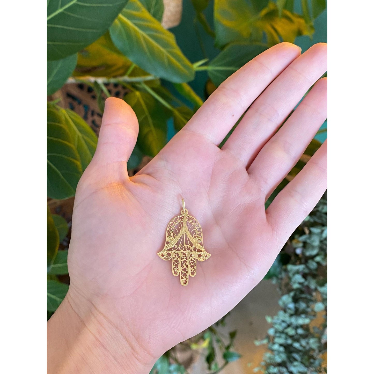 Vintage Solid 14k Yellow Gold Hamsa Hand Charm