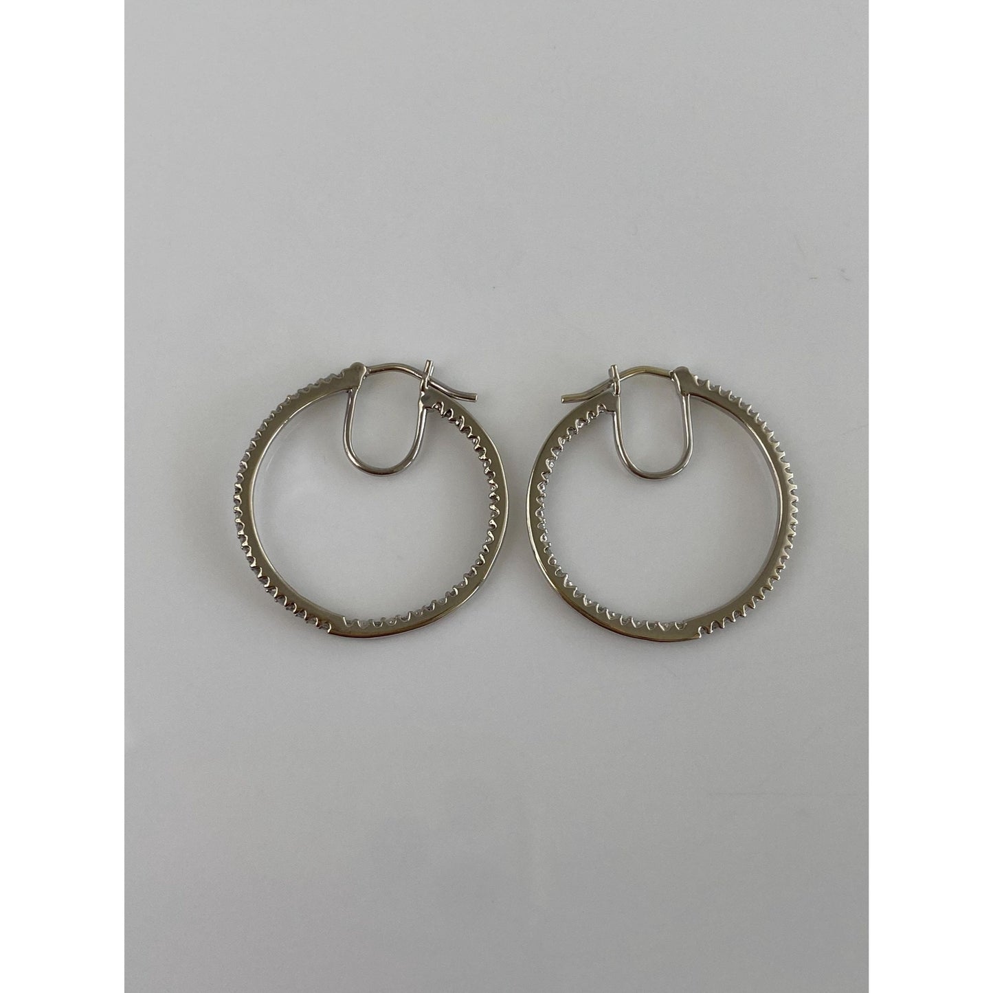 Vintage Solid 10k White Gold Diamond Hoop Earrings