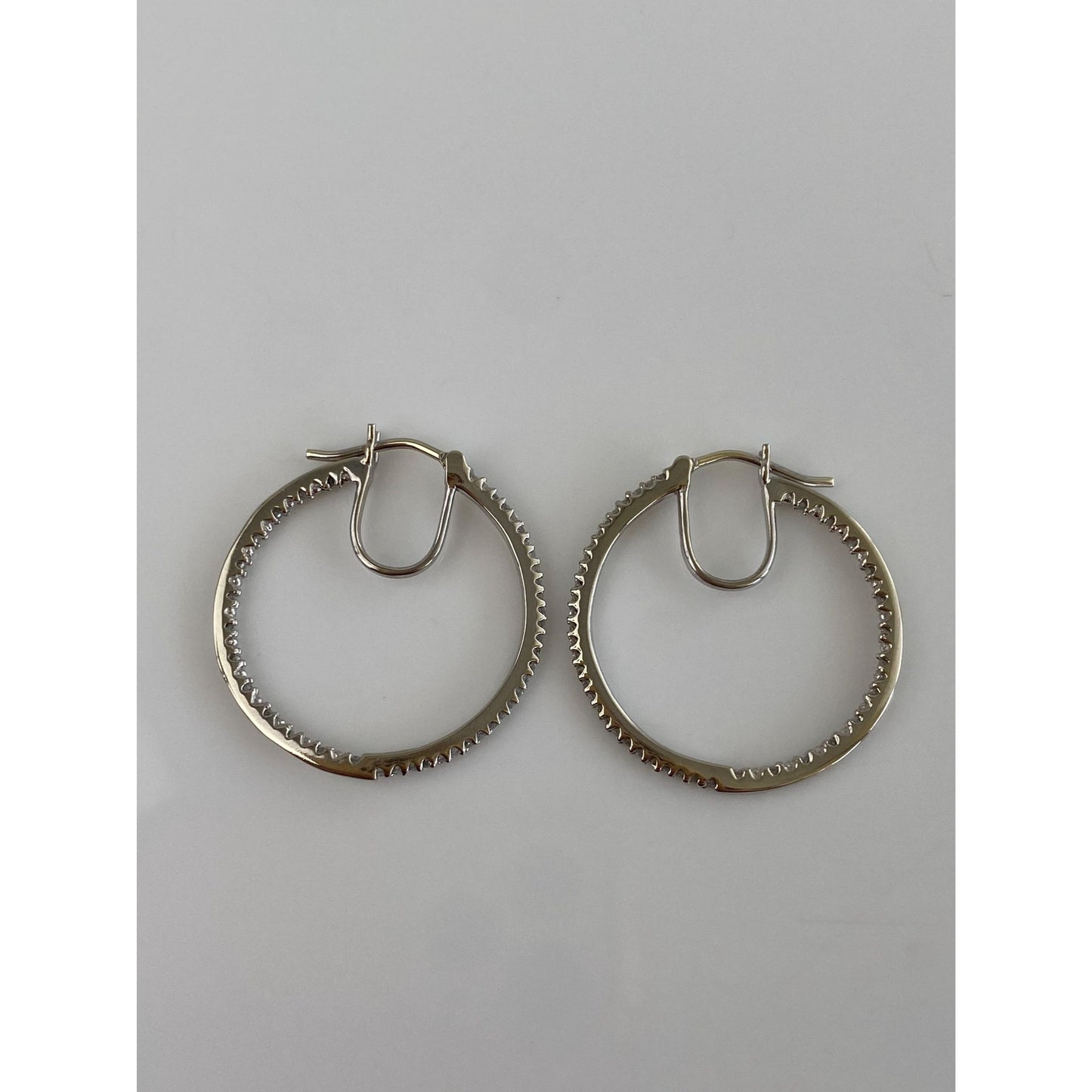 Vintage Solid 10k White Gold Diamond Hoop Earrings
