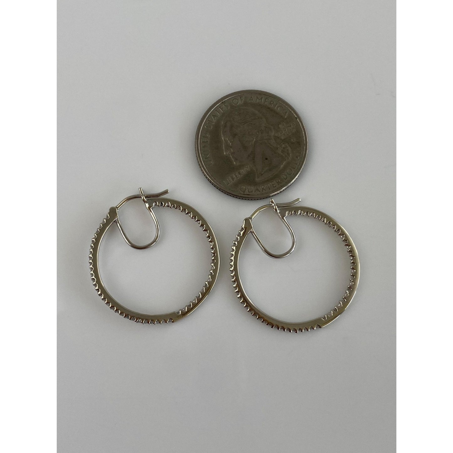 Vintage Solid 10k White Gold Diamond Hoop Earrings