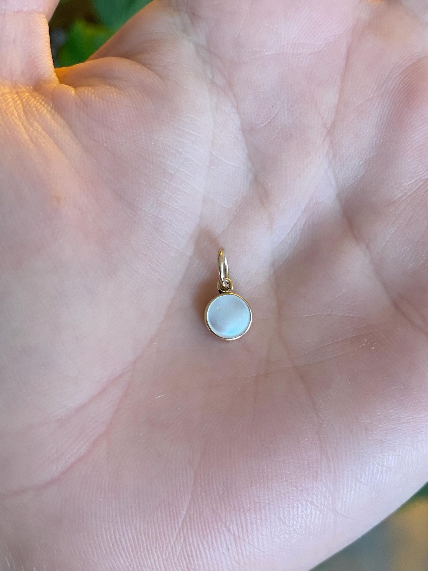 Vintage Solid 14k Yellow Gold Small Mother of Pearl Cufflink Conversion Charm