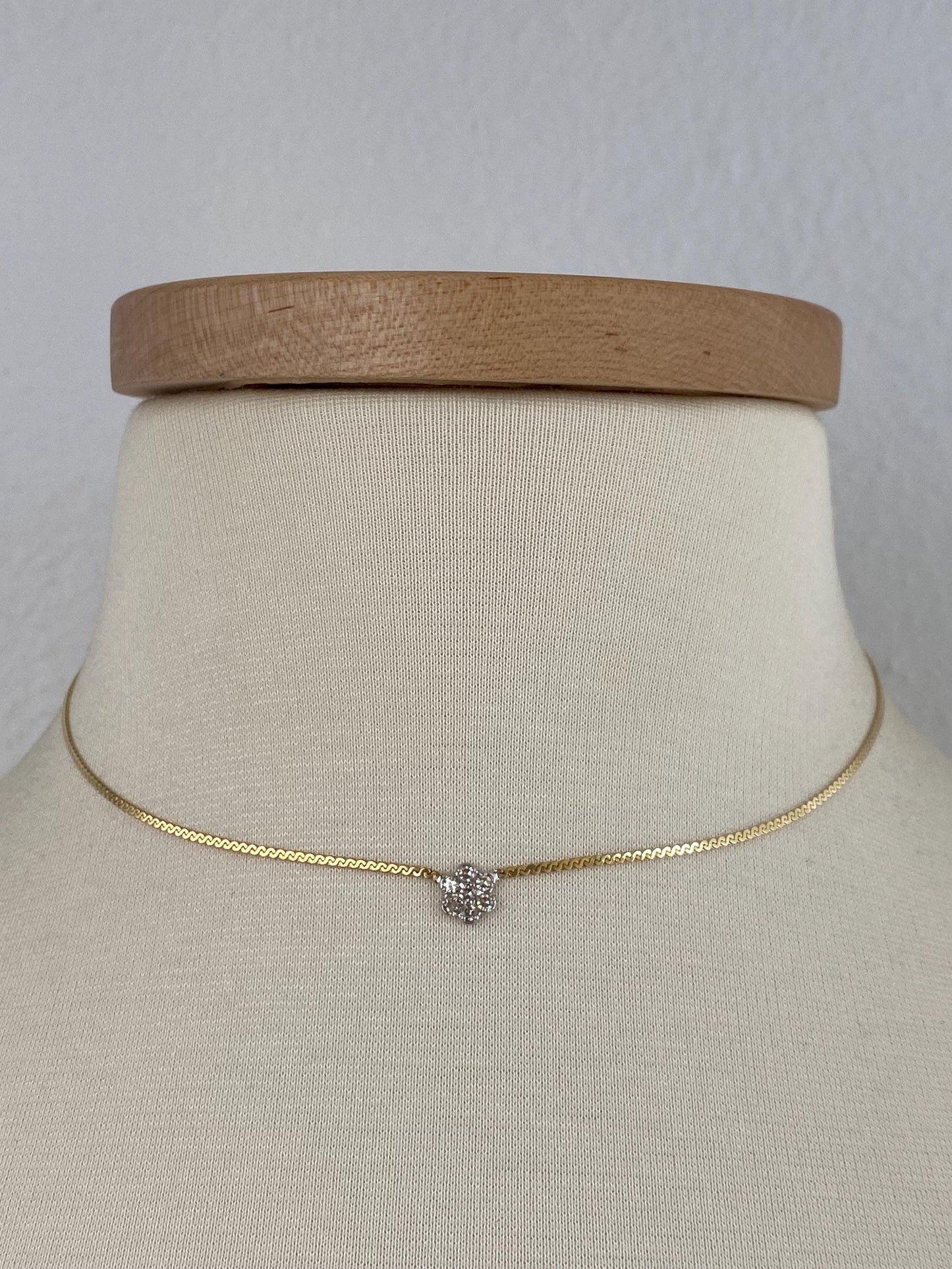 Vintage Solid 14k White & Yellow Gold Diamond Flower Serpentine Chain Necklace - 15.25 inches