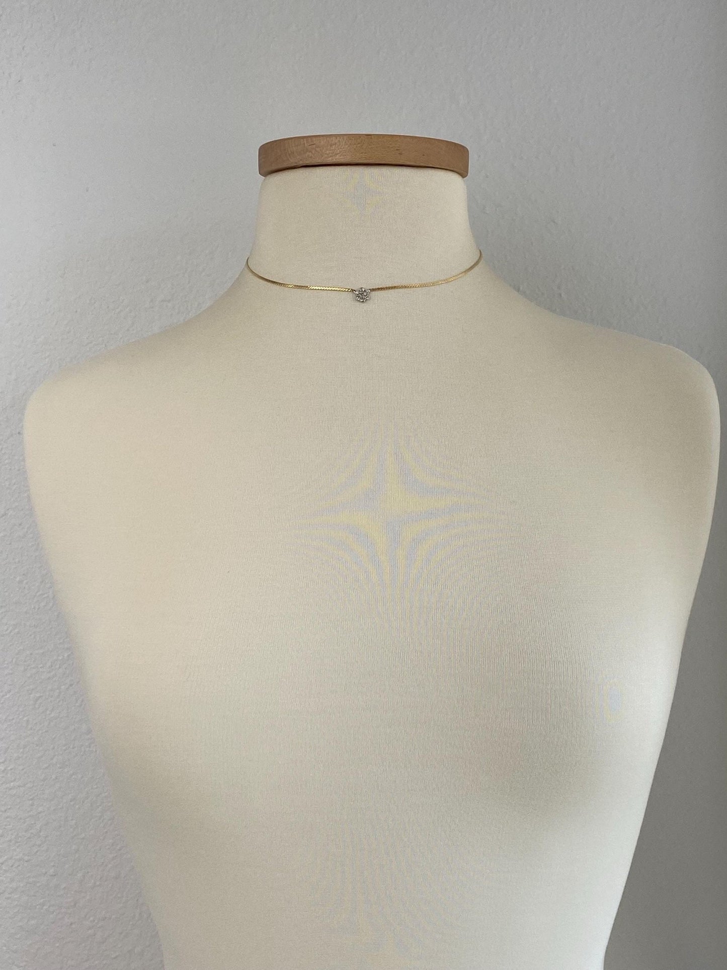Vintage Solid 14k White & Yellow Gold Diamond Flower Serpentine Chain Necklace - 15.25 inches