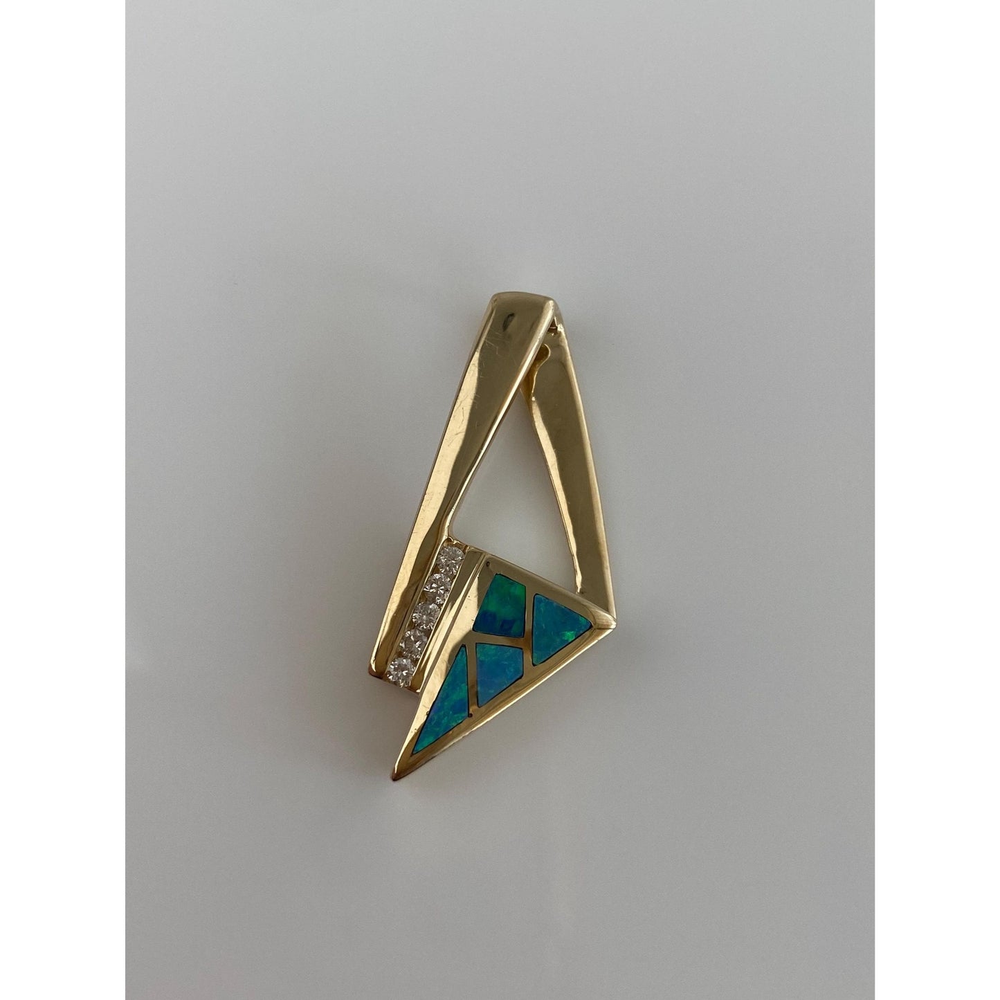 Solid 14k Yellow Gold Diamond Opal Inlay Slide Charm