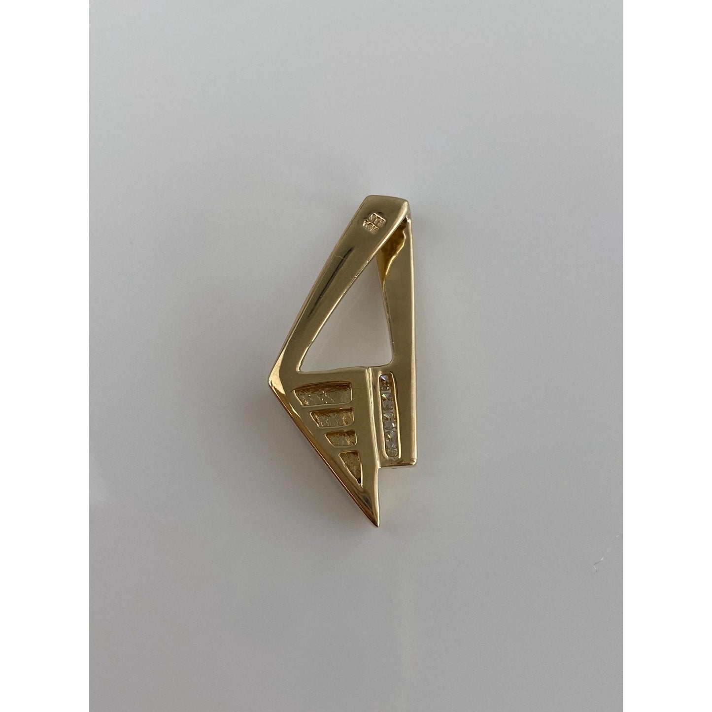 Solid 14k Yellow Gold Diamond Opal Inlay Slide Charm