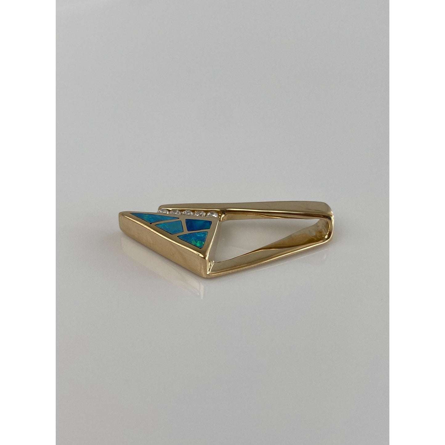 Solid 14k Yellow Gold Diamond Opal Inlay Slide Charm