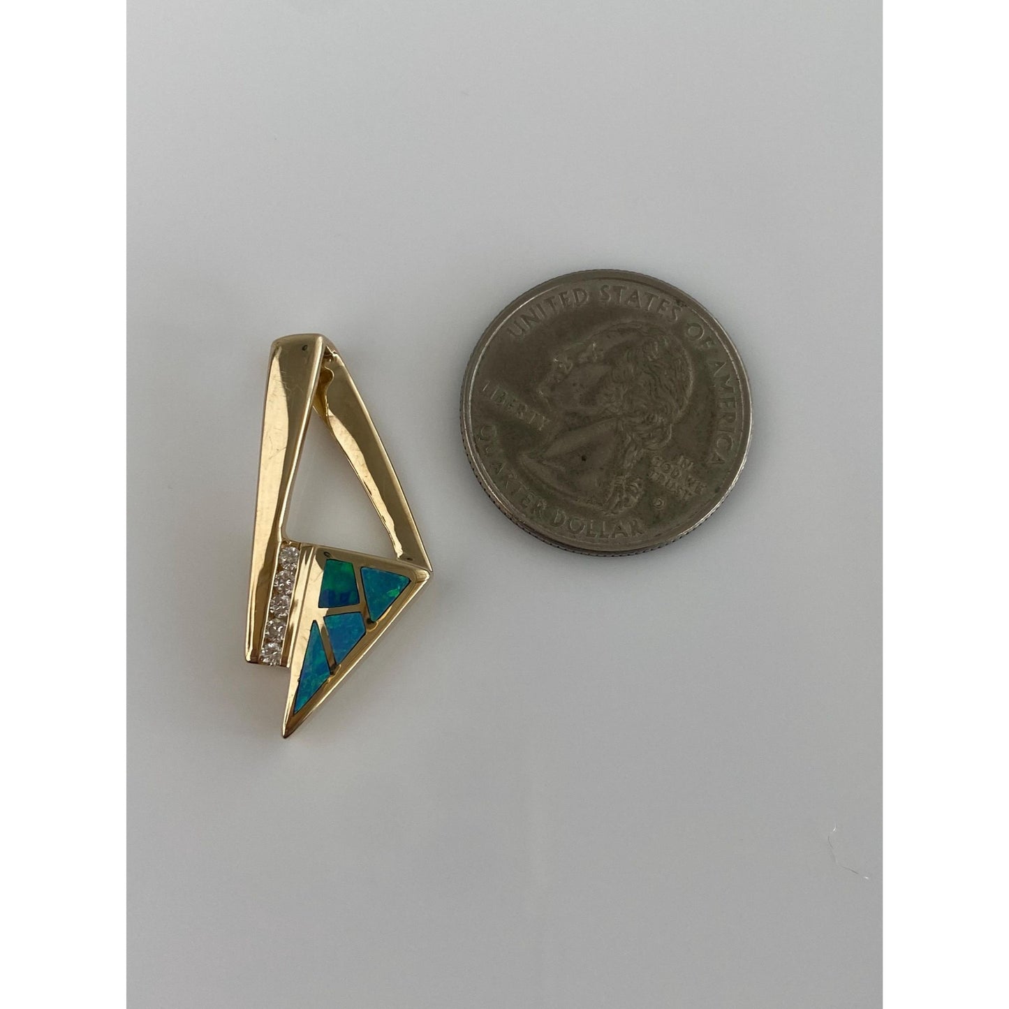 Solid 14k Yellow Gold Diamond Opal Inlay Slide Charm