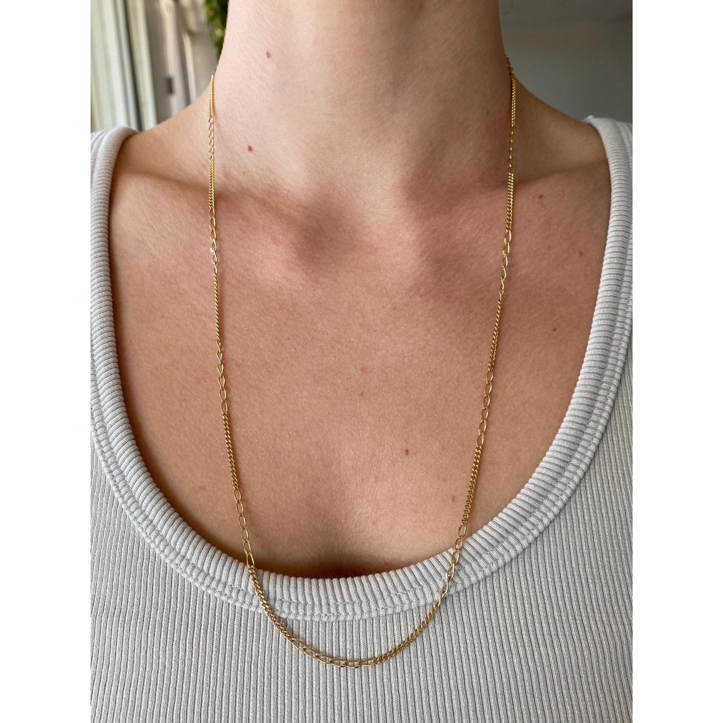 Vintage Solid 14k Yellow Gold Elongated Curb Chain Necklace - 24.75 inches