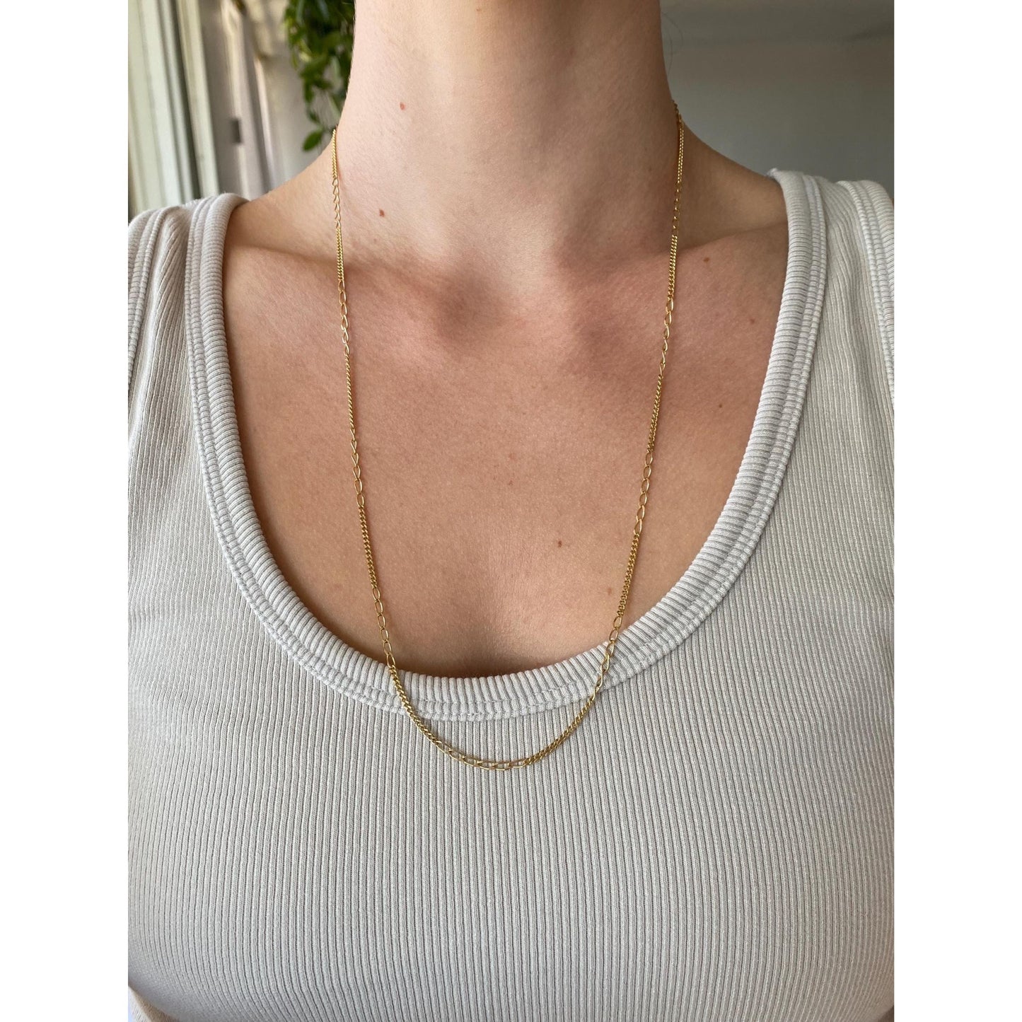 Vintage Solid 14k Yellow Gold Elongated Curb Chain Necklace - 24.75 inches