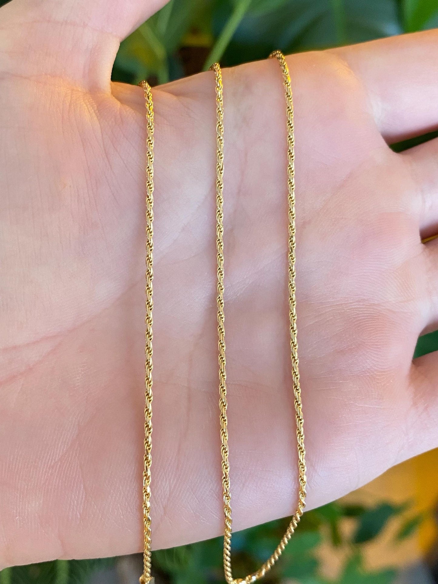Vintage Solid 14k Yellow Gold Diamond Cut Slim Rope Chain Necklace - 24 inches