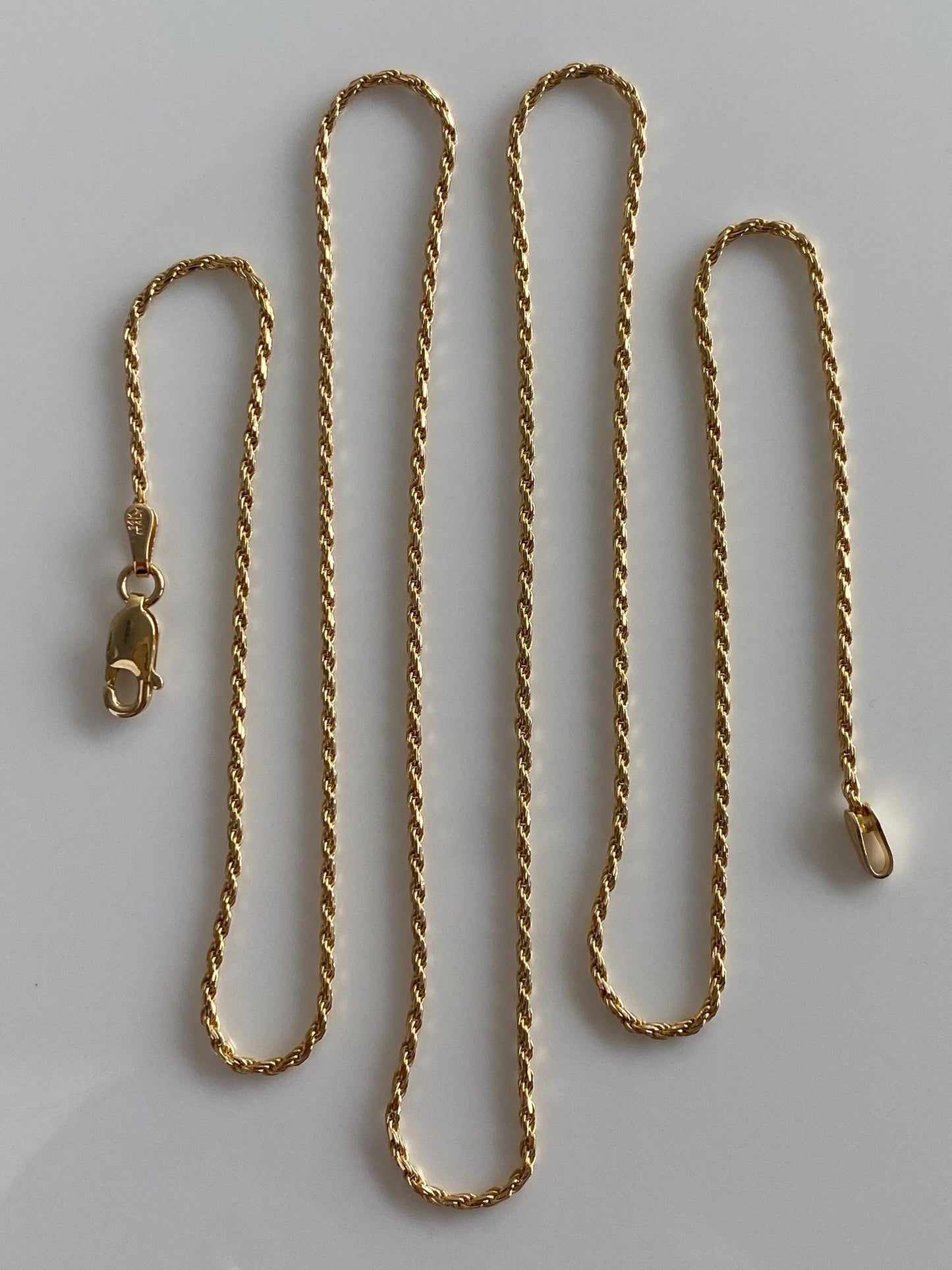 Vintage Solid 14k Yellow Gold Diamond Cut Slim Rope Chain Necklace - 24 inches