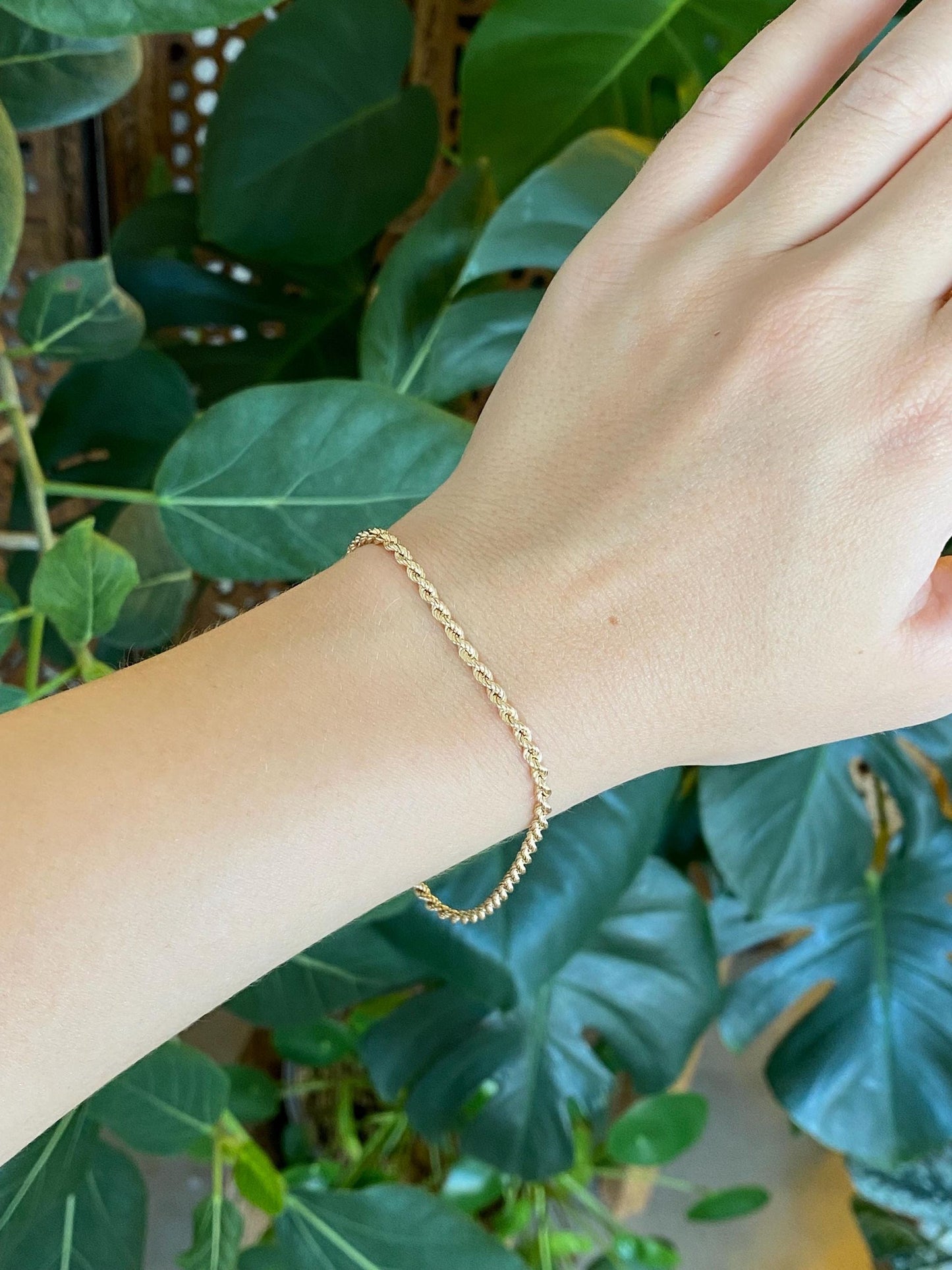 Vintage Solid 14k Yellow Gold Rope Chain Bracelet - 8 inches