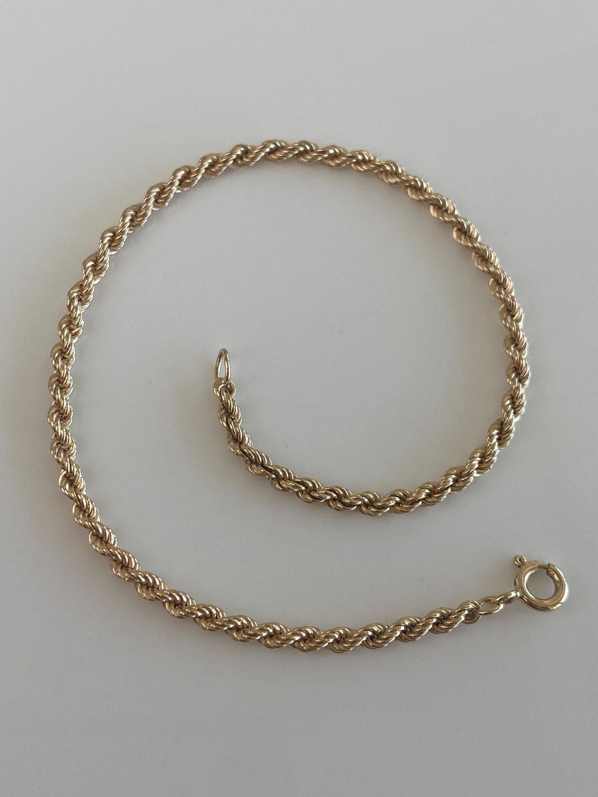 Vintage Solid 14k Yellow Gold Rope Chain Bracelet - 8 inches