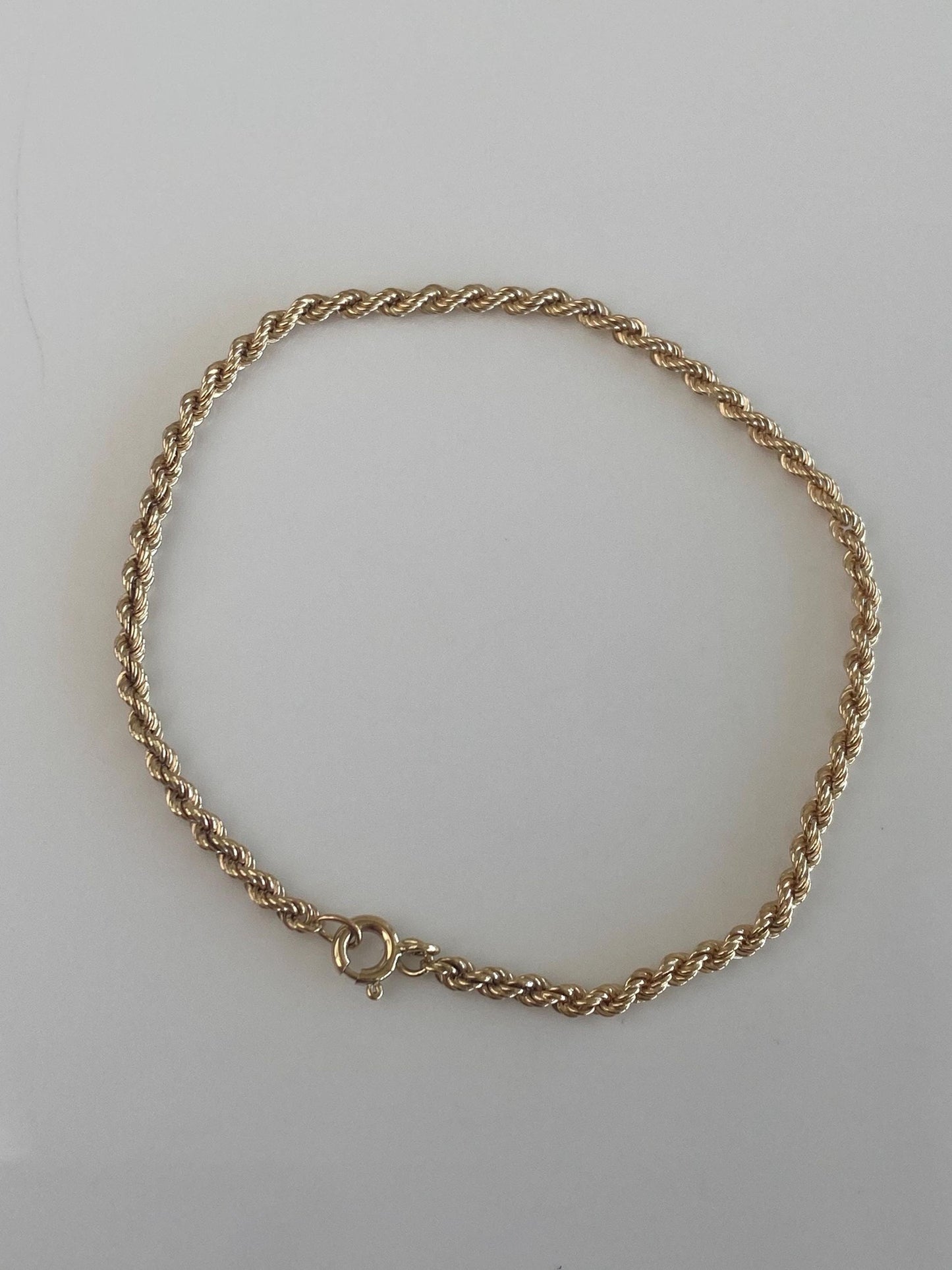 Vintage Solid 14k Yellow Gold Rope Chain Bracelet - 8 inches