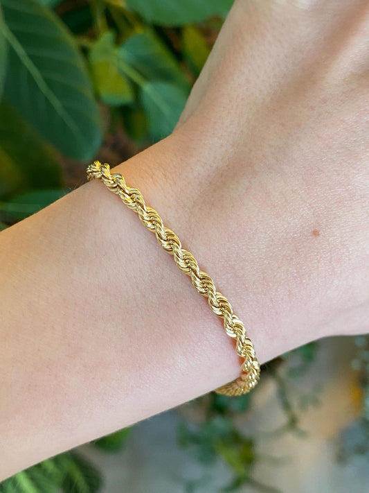 Vintage Solid 14k Yellow Gold Rope Chain Bracelet - 7 inches