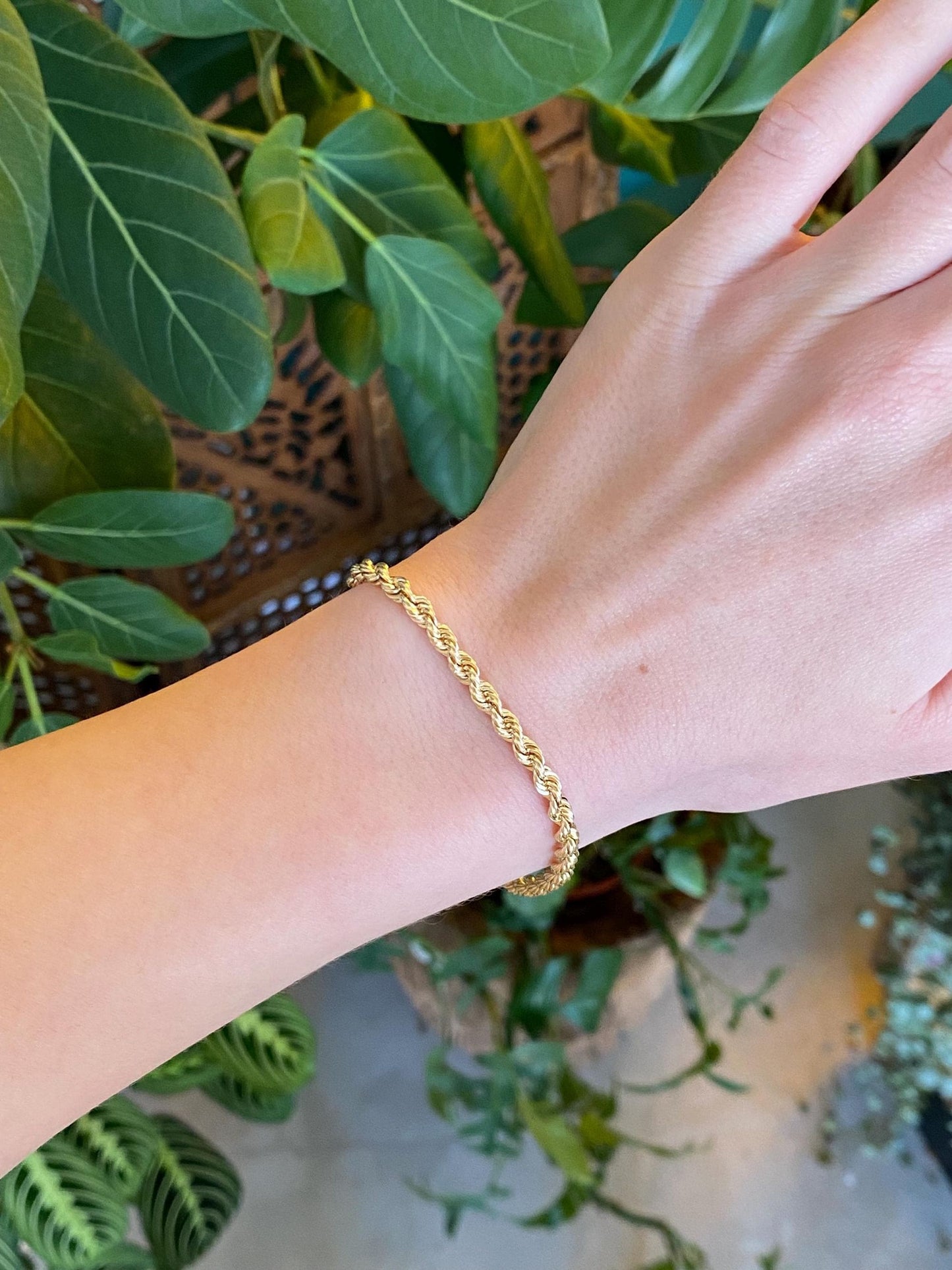 Vintage Solid 14k Yellow Gold Rope Chain Bracelet - 7 inches