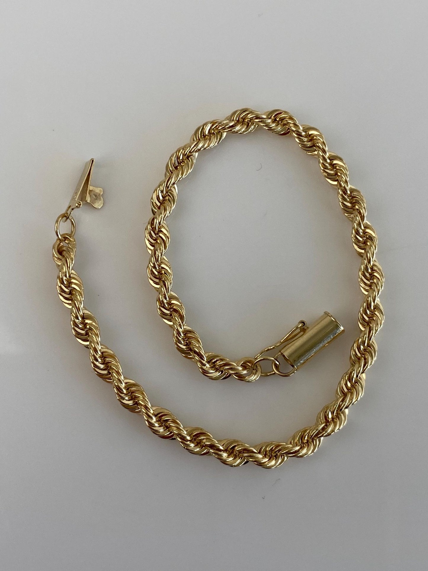 Vintage Solid 14k Yellow Gold Rope Chain Bracelet - 7 inches