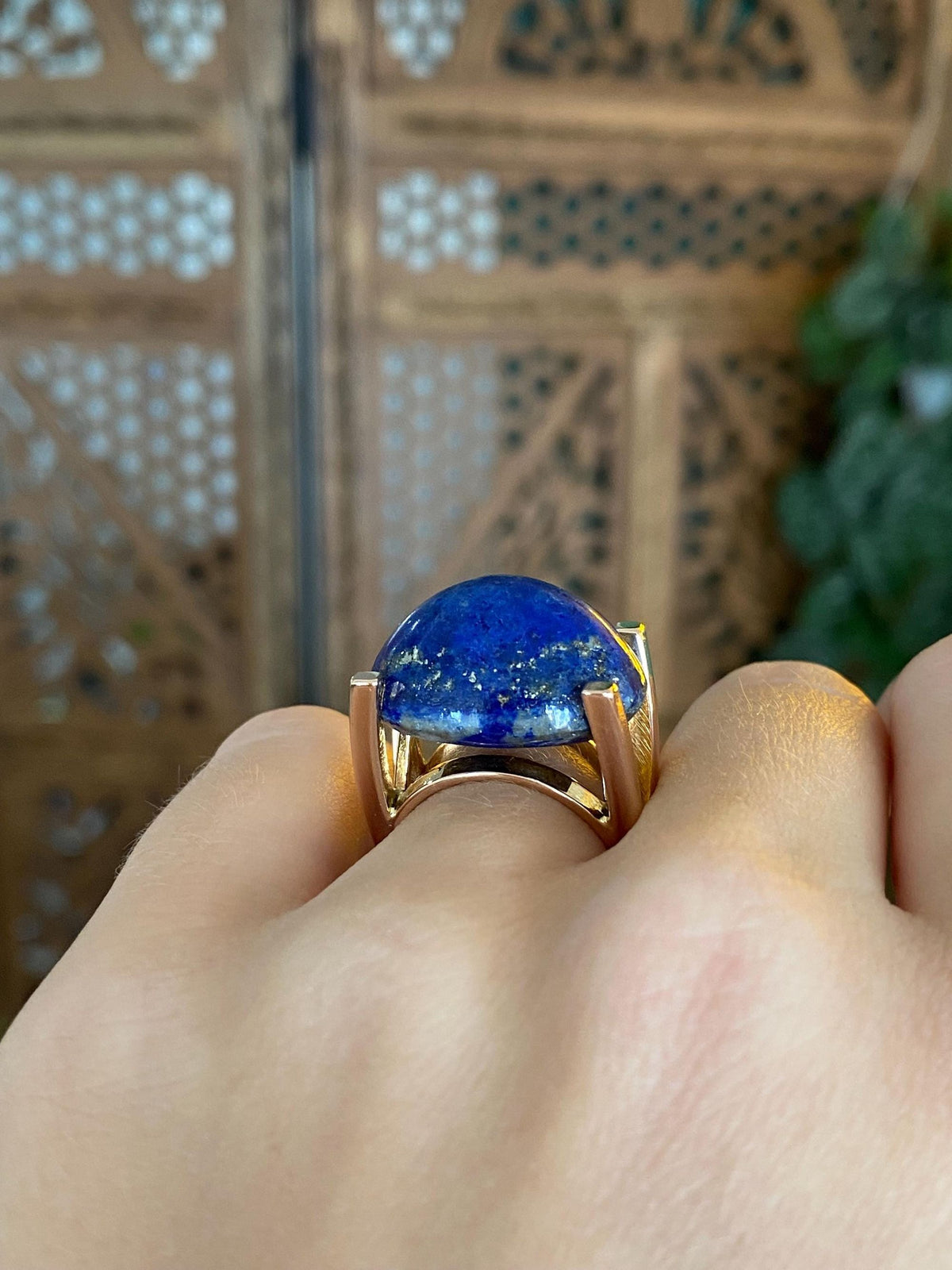 Vintage Solid 18k Rose Gold Blue Lapis Ring - Size 5