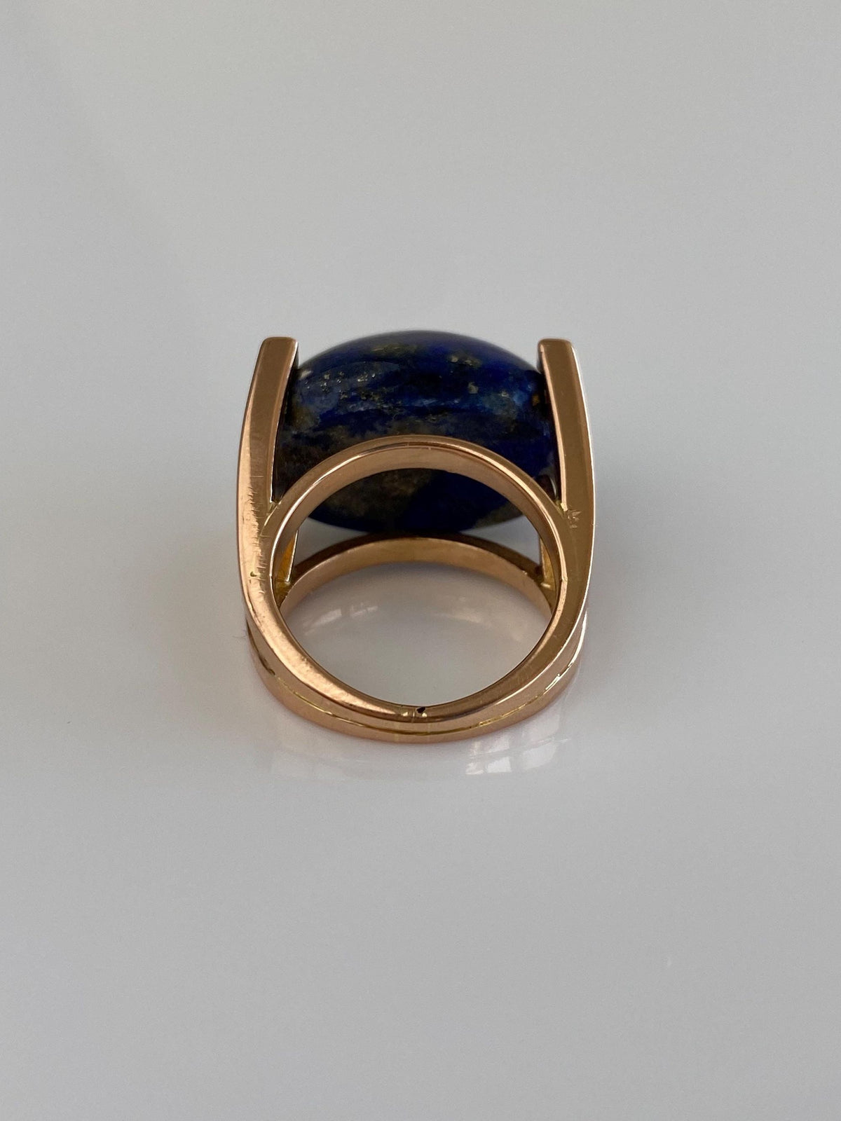 Vintage Solid 18k Rose Gold Blue Lapis Ring - Size 5