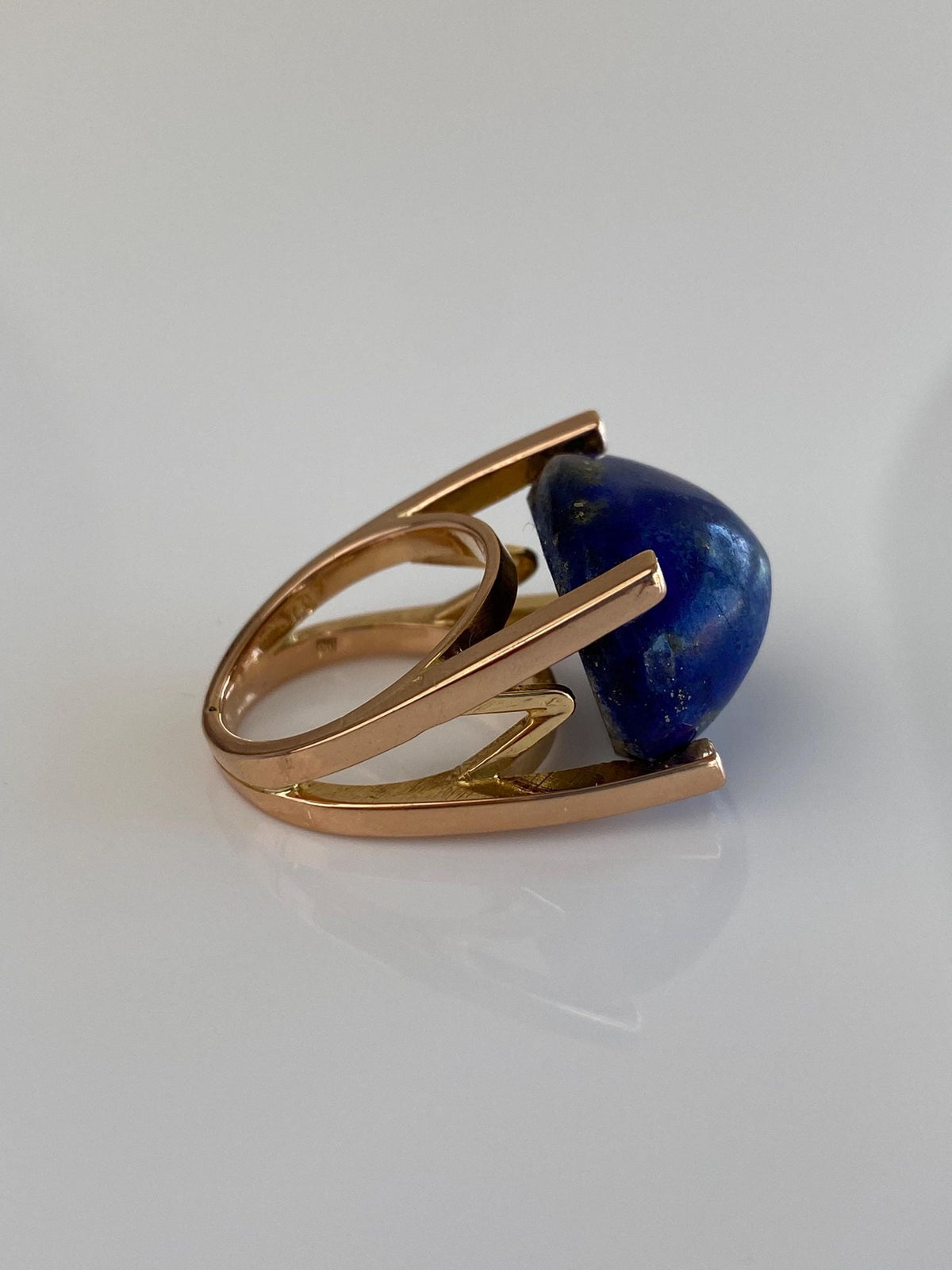 Vintage Solid 18k Rose Gold Blue Lapis Ring - Size 5