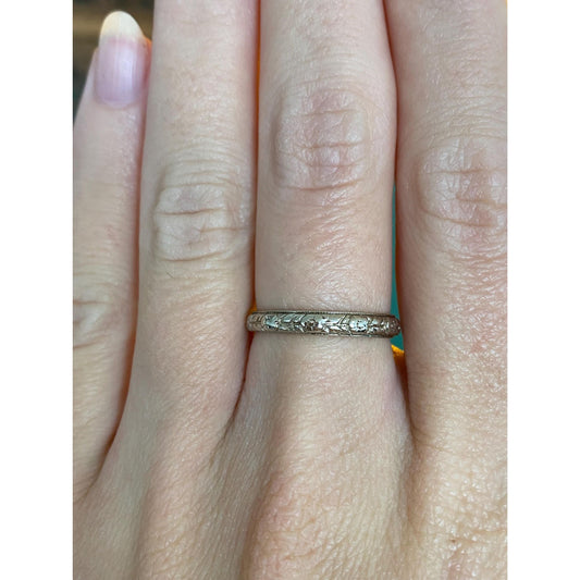Vintage Solid 14k White Gold Floral Ring Band - Size 6.25