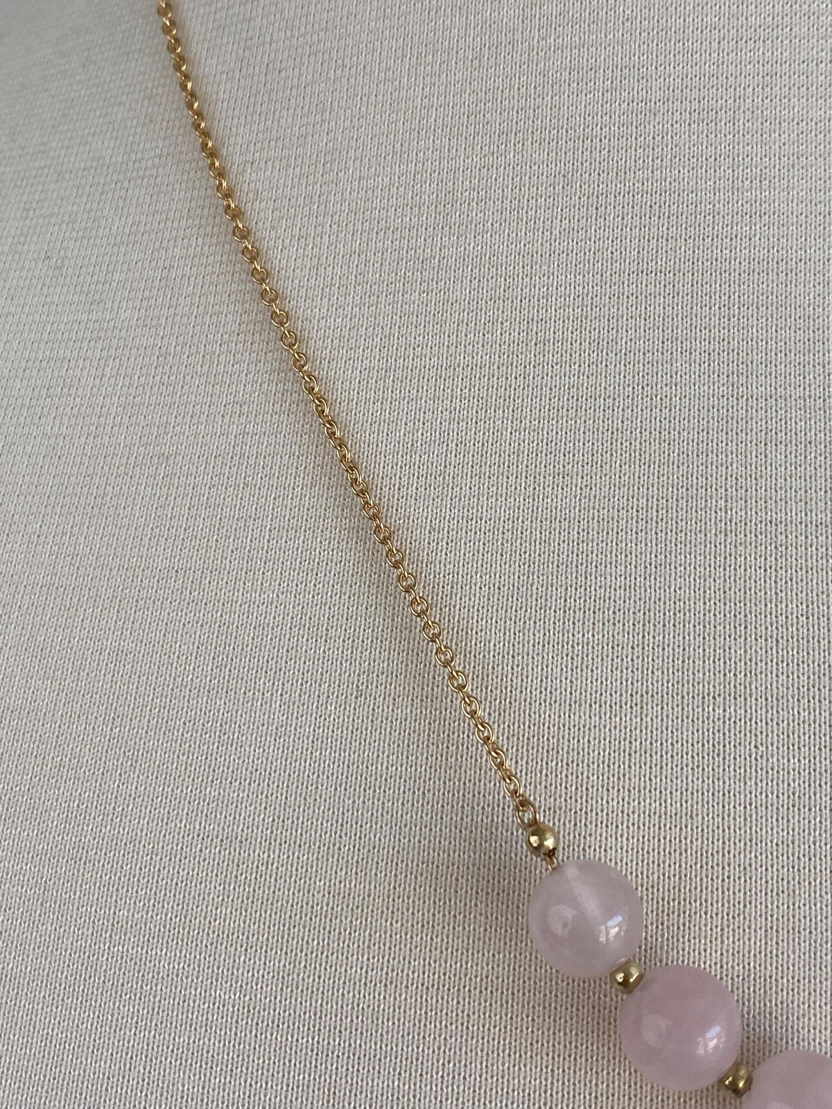Vintage Solid 18k Yellow Gold Rose Quartz Beads Tight Rolo Chain Necklace - 21 inches