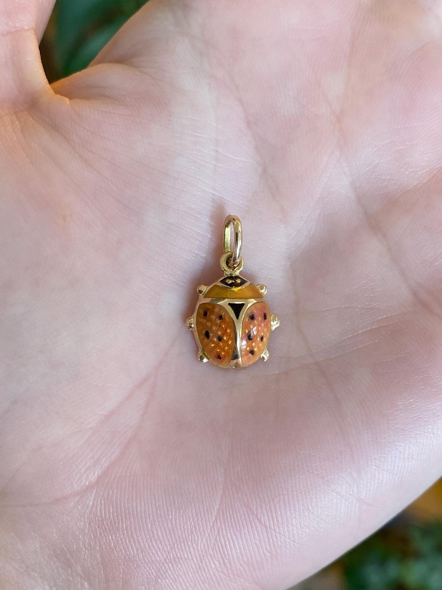 Vintage 18k Yellow Gold Enamel Ladybug Charm