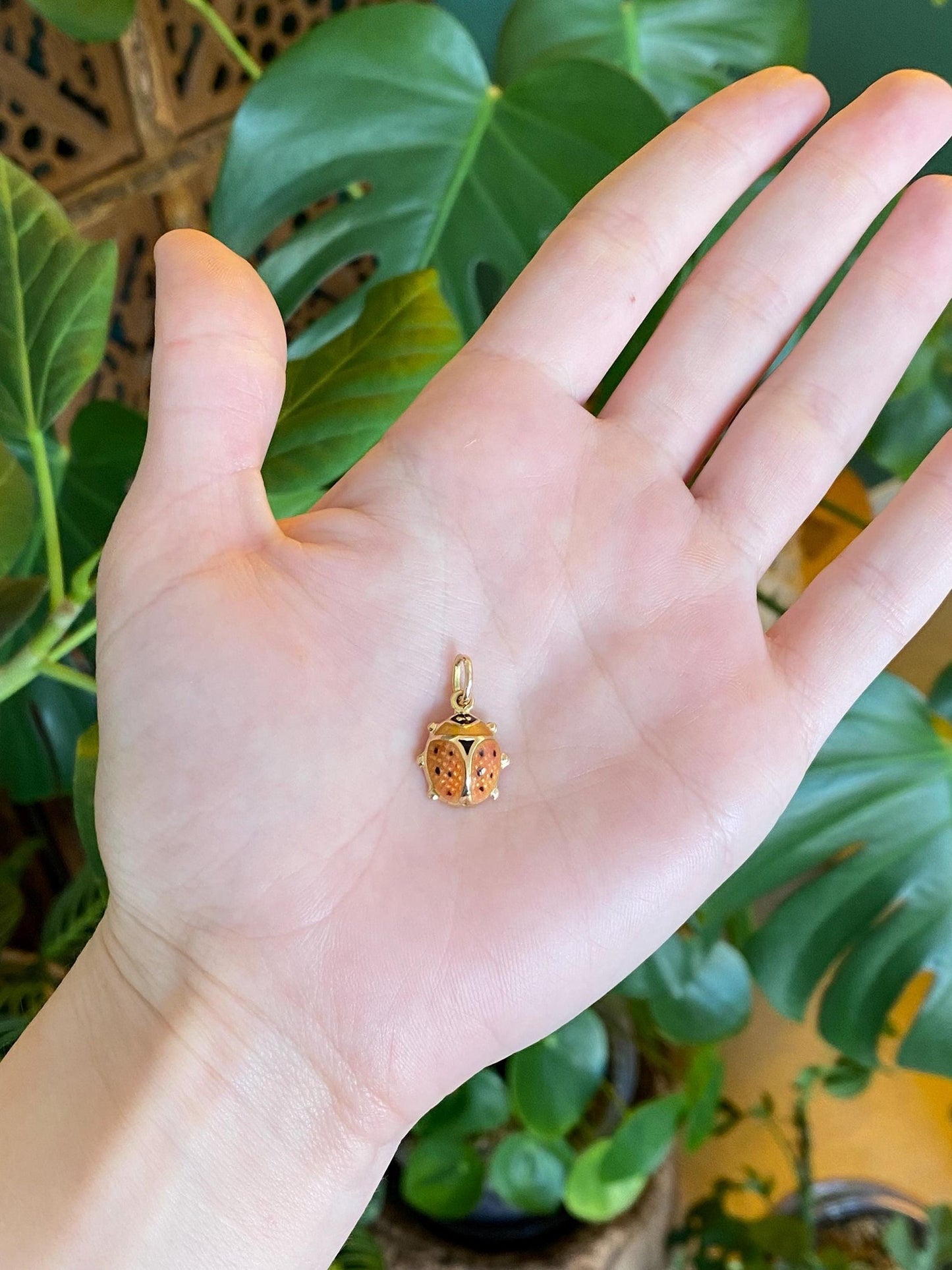 Vintage 18k Yellow Gold Enamel Ladybug Charm