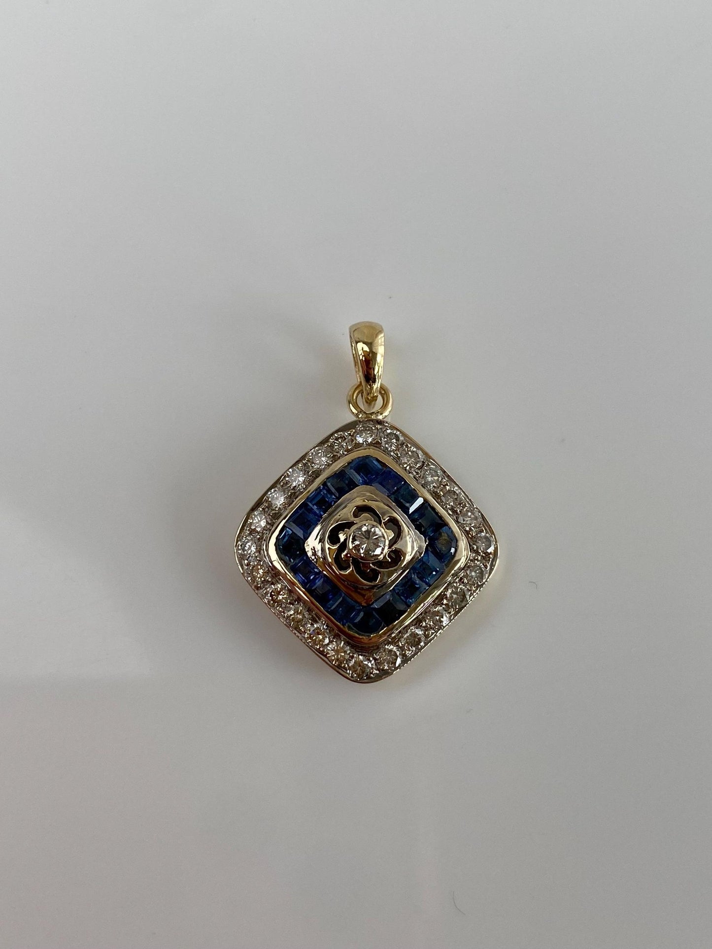 Vintage Solid 14k White & Yellow Gold Blue Sapphire Diamond Cufflink Conversion Charm