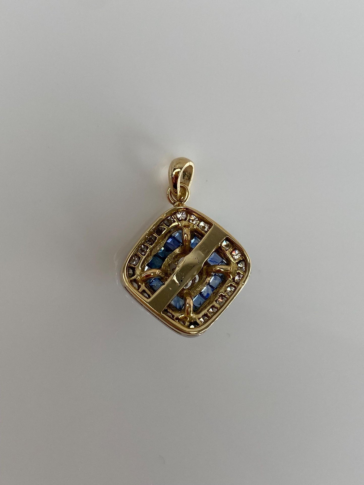 Vintage Solid 14k White & Yellow Gold Blue Sapphire Diamond Cufflink Conversion Charm