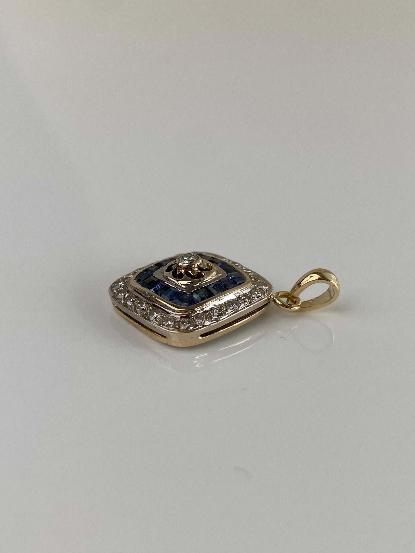 Vintage Solid 14k White & Yellow Gold Blue Sapphire Diamond Cufflink Conversion Charm