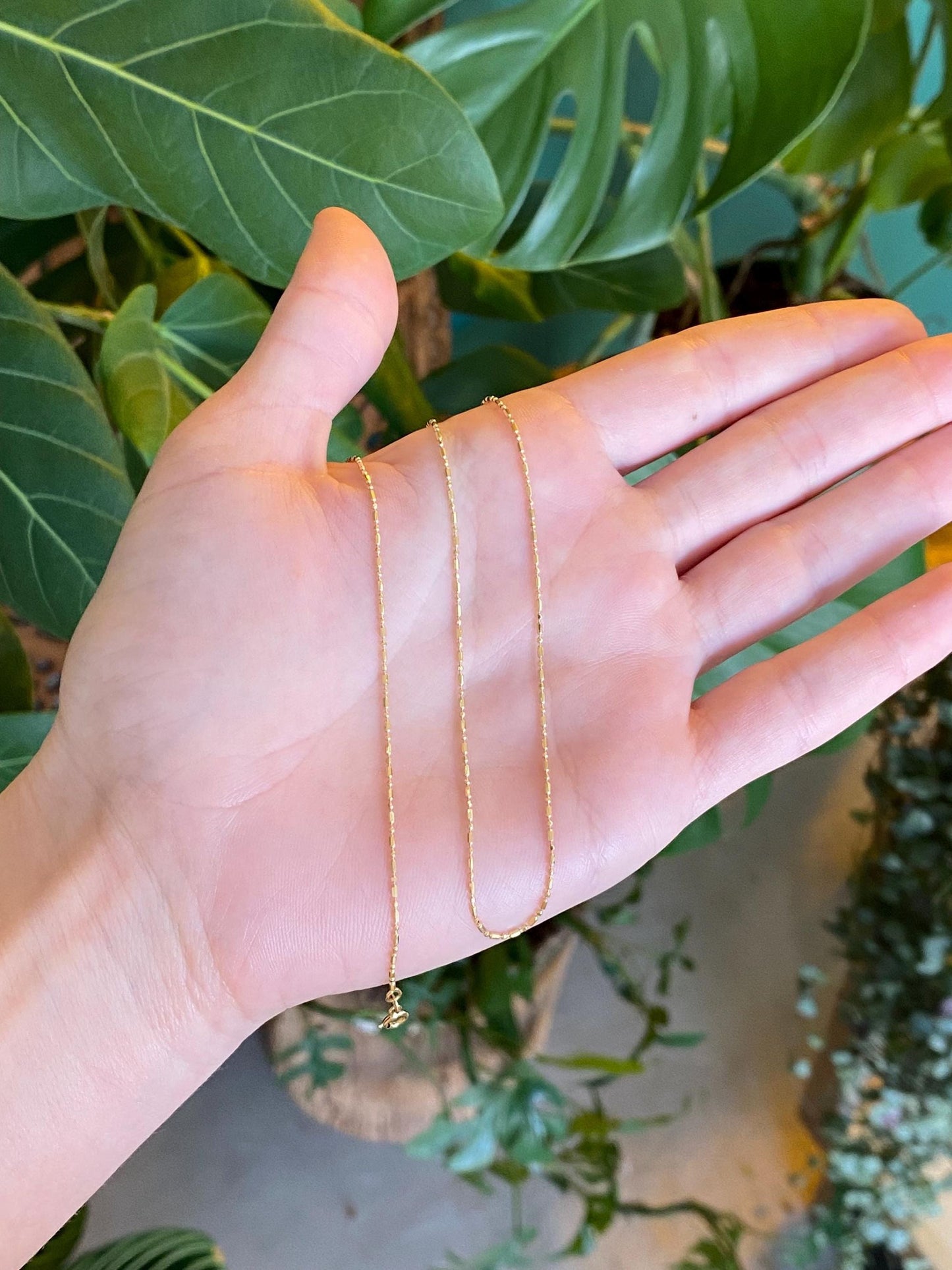 Vintage Solid 18k Yellow Gold Bead Chain Necklace - 15.75 inches