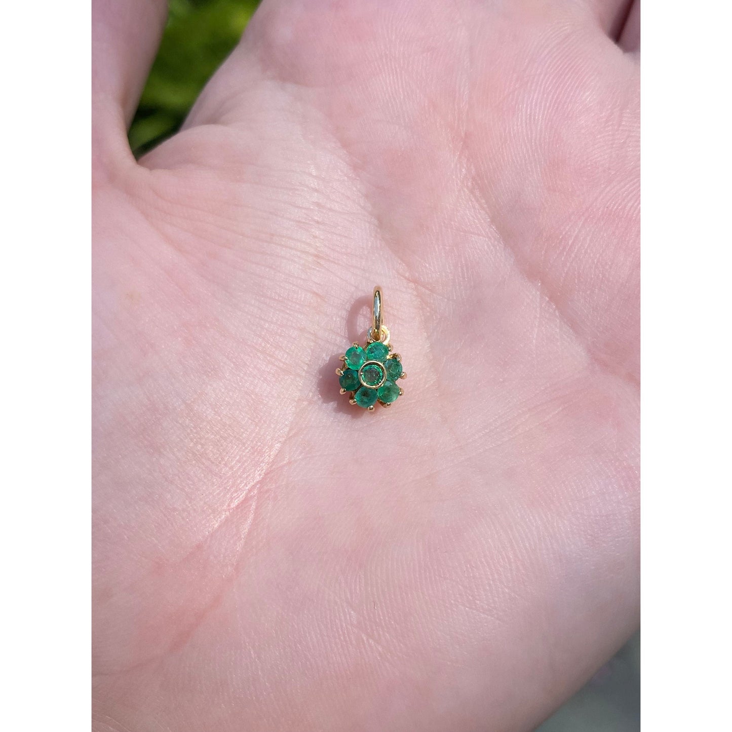 Vintage Solid 14k Yellow Gold Emerald Cluster Charm