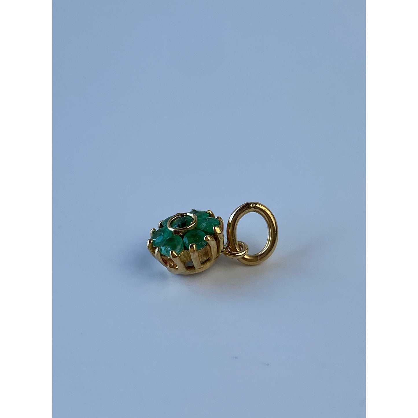 Vintage Solid 14k Yellow Gold Emerald Cluster Charm