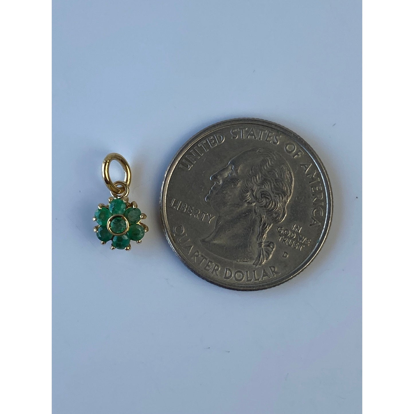 Vintage Solid 14k Yellow Gold Emerald Cluster Charm