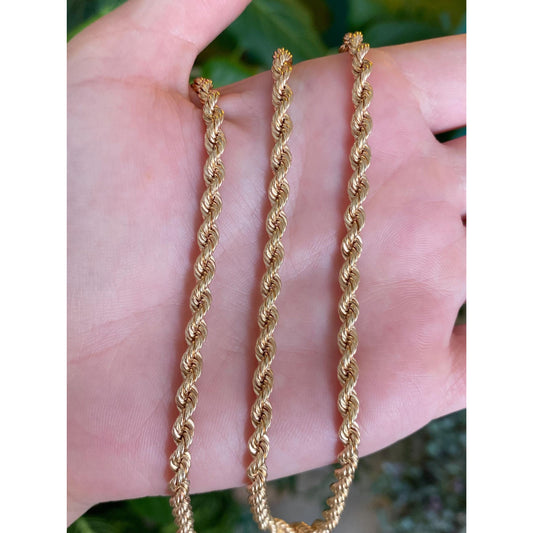 Vintage Solid 14k Yellow Gold Rope Chain Necklace - 23.75 inches