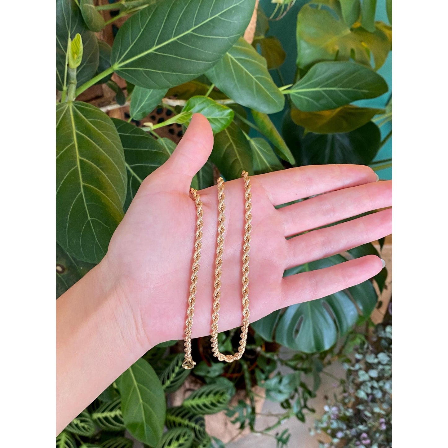 Vintage Solid 14k Yellow Gold Rope Chain Necklace - 23.75 inches