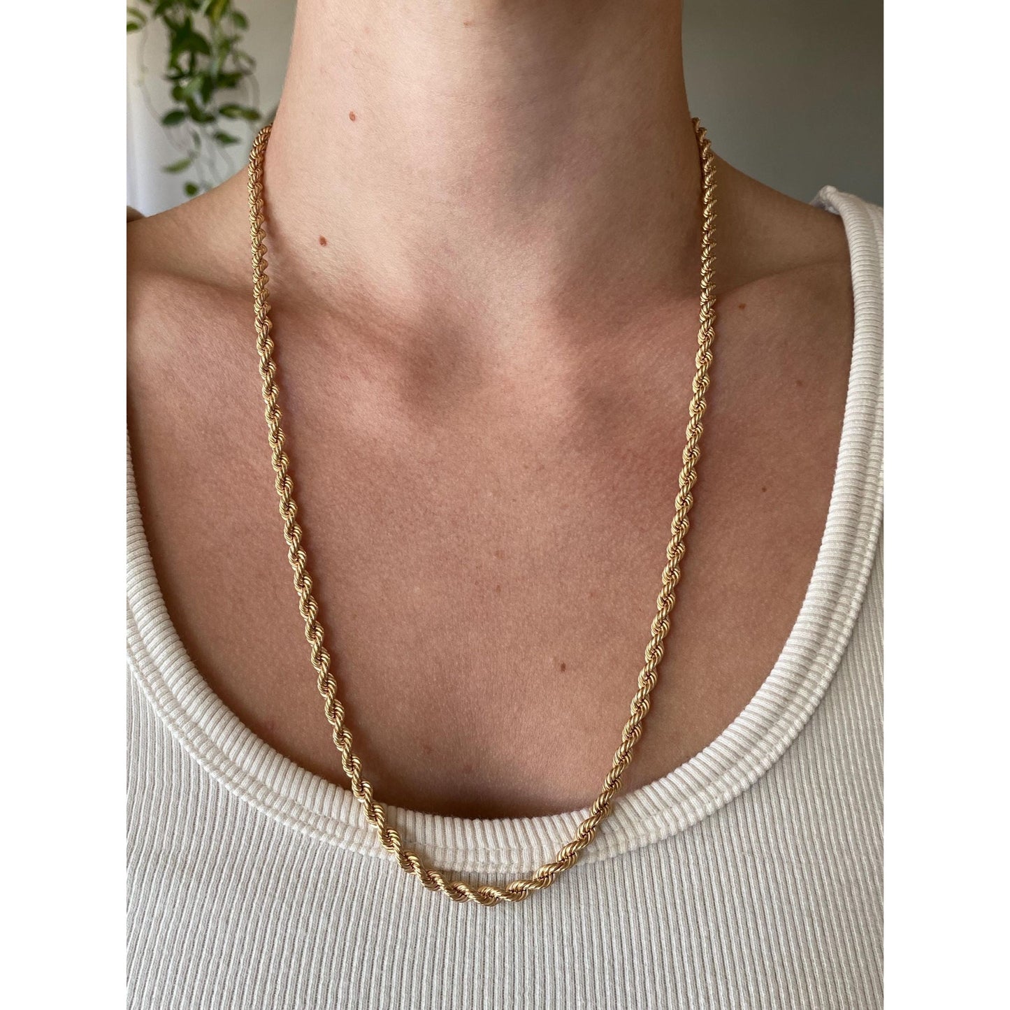 Vintage Solid 14k Yellow Gold Rope Chain Necklace - 23.75 inches