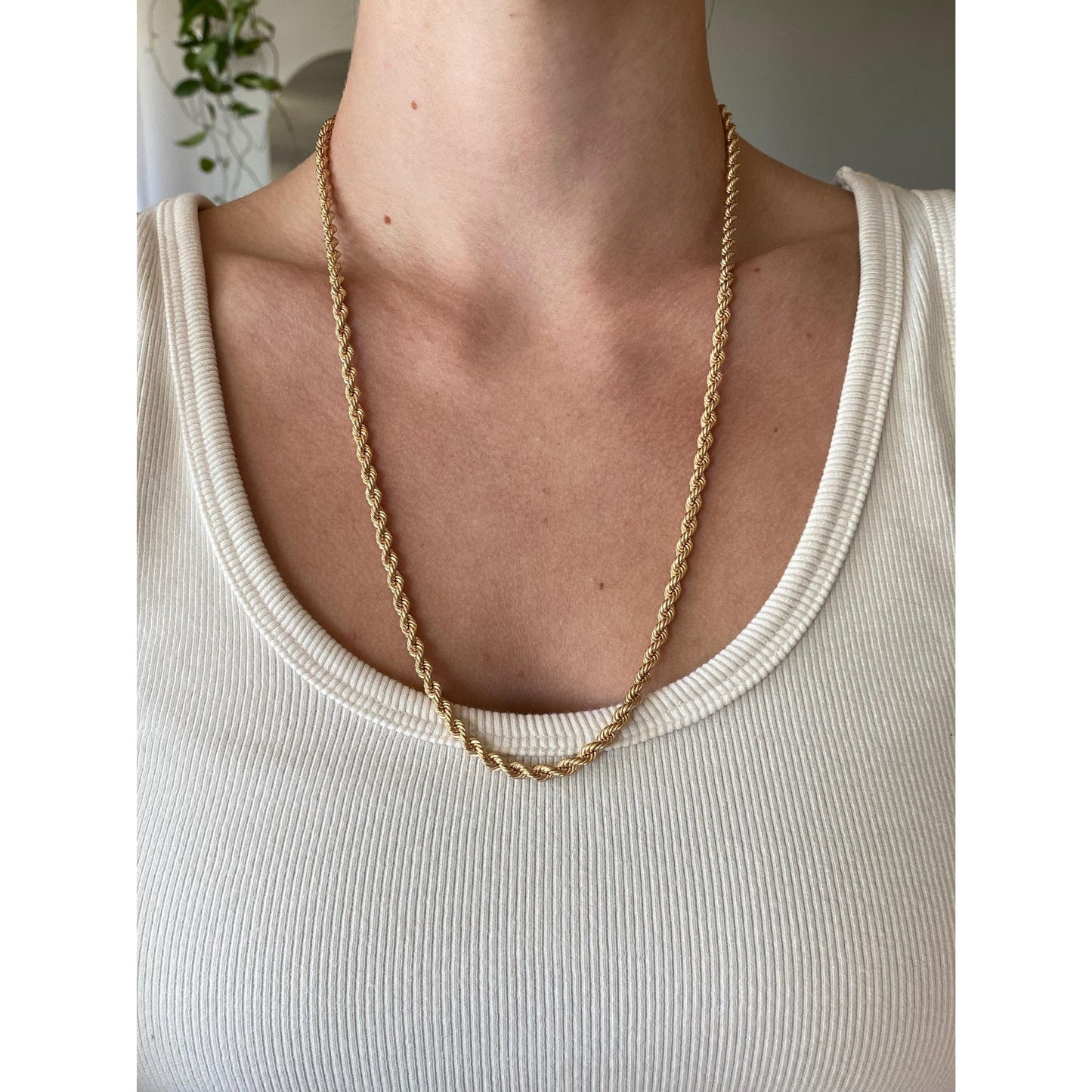Vintage Solid 14k Yellow Gold Rope Chain Necklace - 23.75 inches