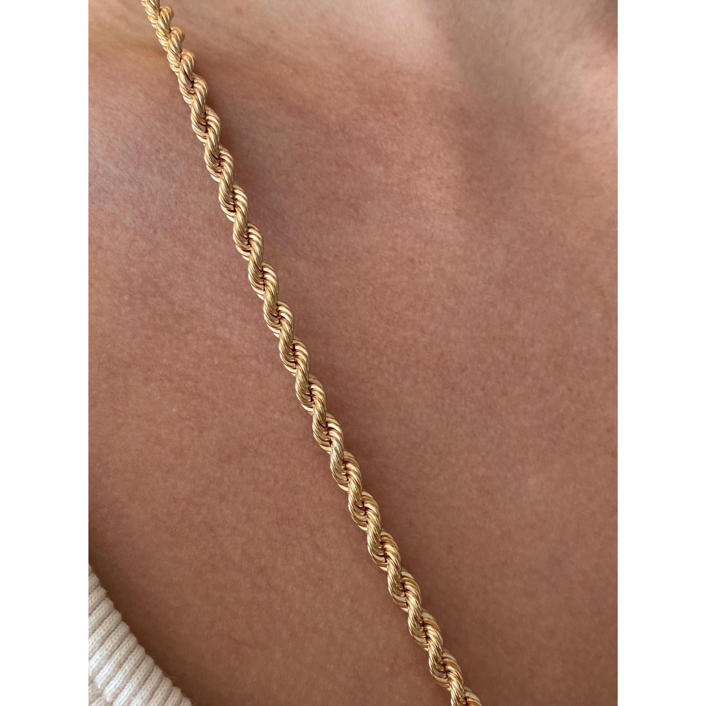Vintage Solid 14k Yellow Gold Rope Chain Necklace - 23.75 inches