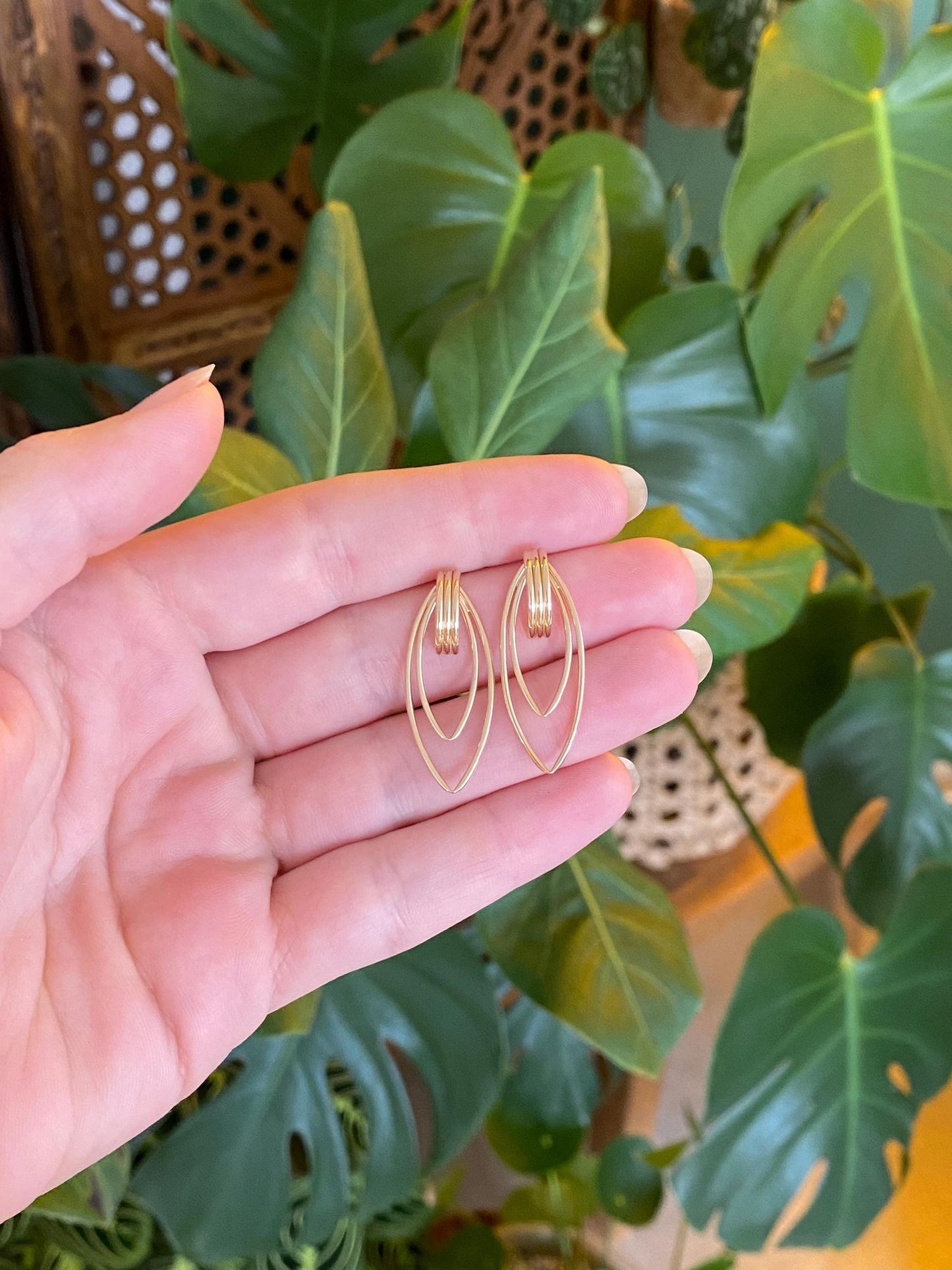 Vintage 14k Yellow Gold Layered Drop Earrings