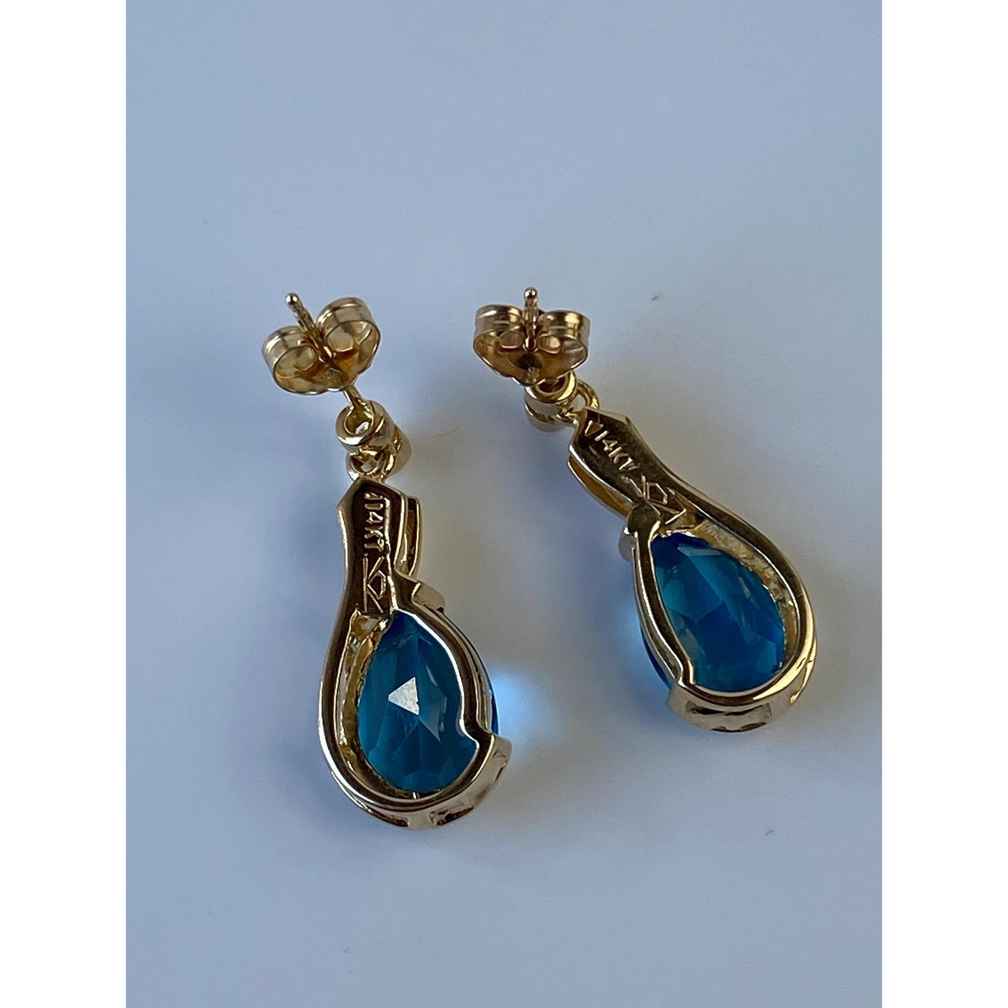 Vintage Solid 14k Yellow Gold Topaz Diamond Drop Stud Earrings